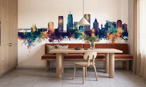 Akron Ohio Skyline Blue & Bronze