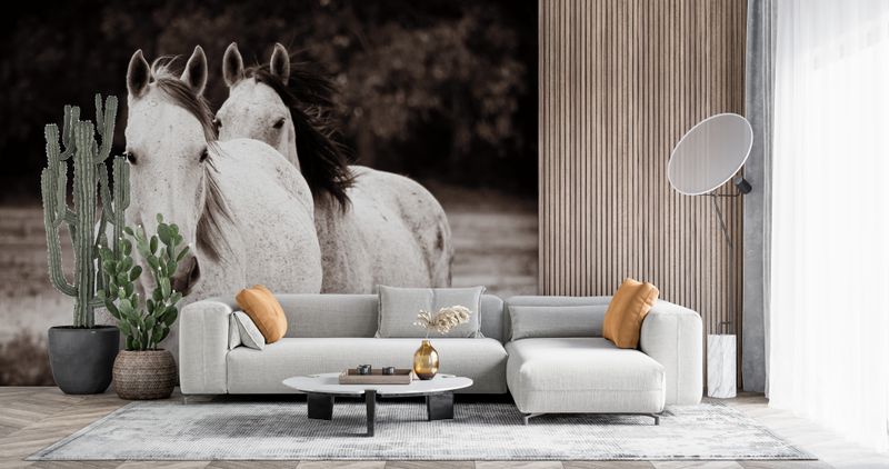 Two Wild Horses Sepia wallpaper mural 100% PVC-free and non-toxic