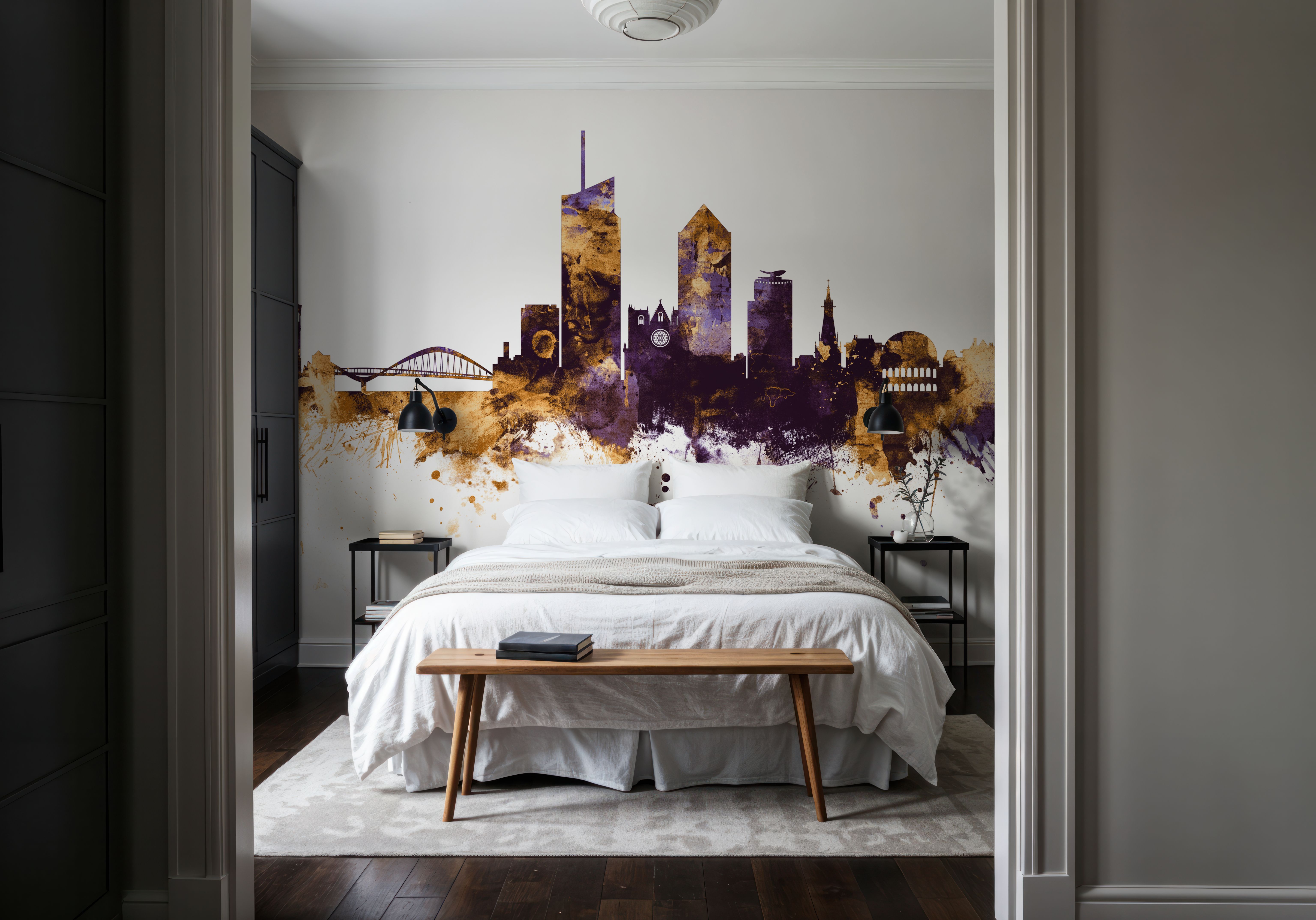 Lyon France Skyline Purlpe & Gold