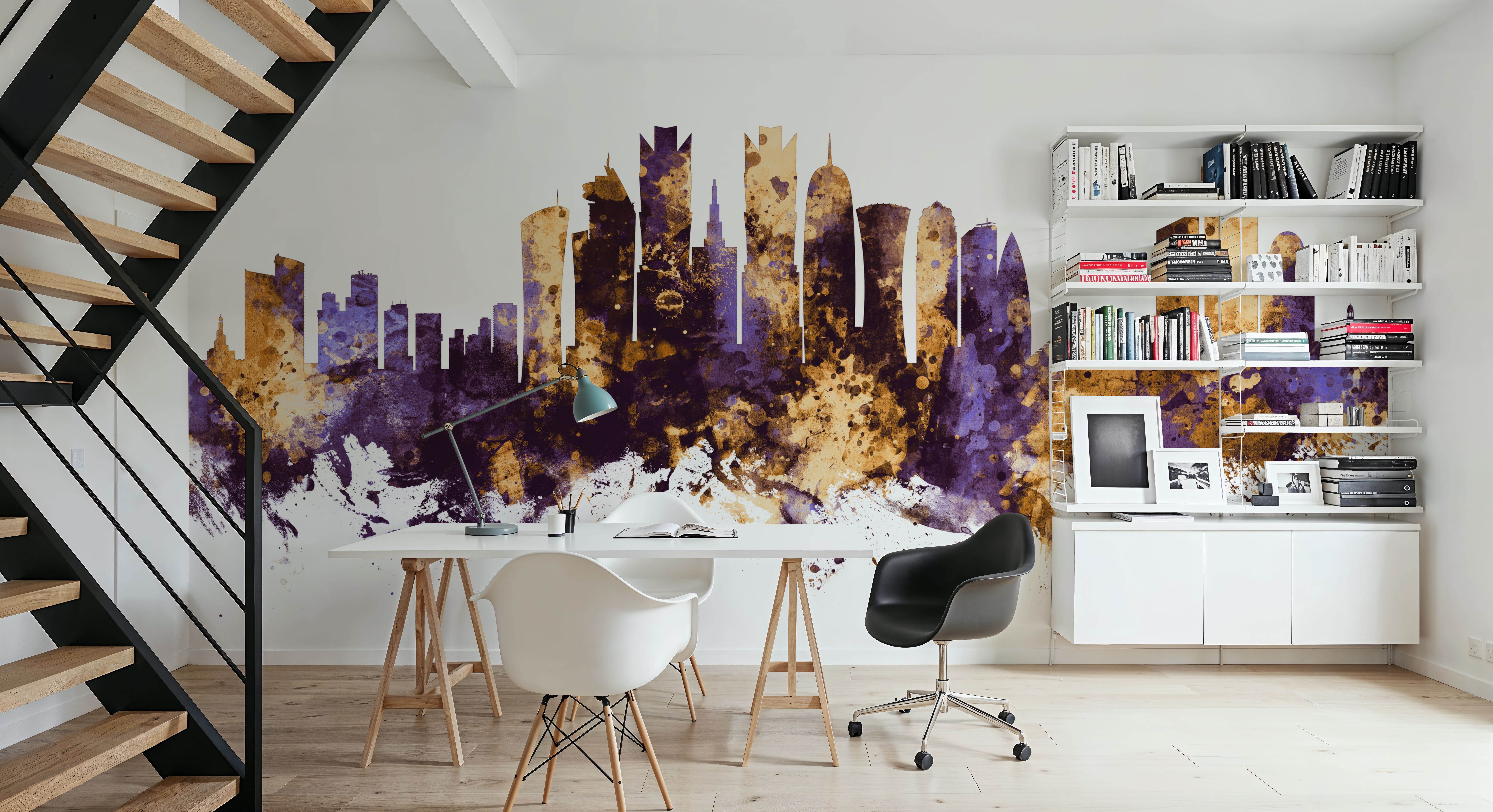 Doha Qatar Skyline Purpl & Gold, Wallpaper