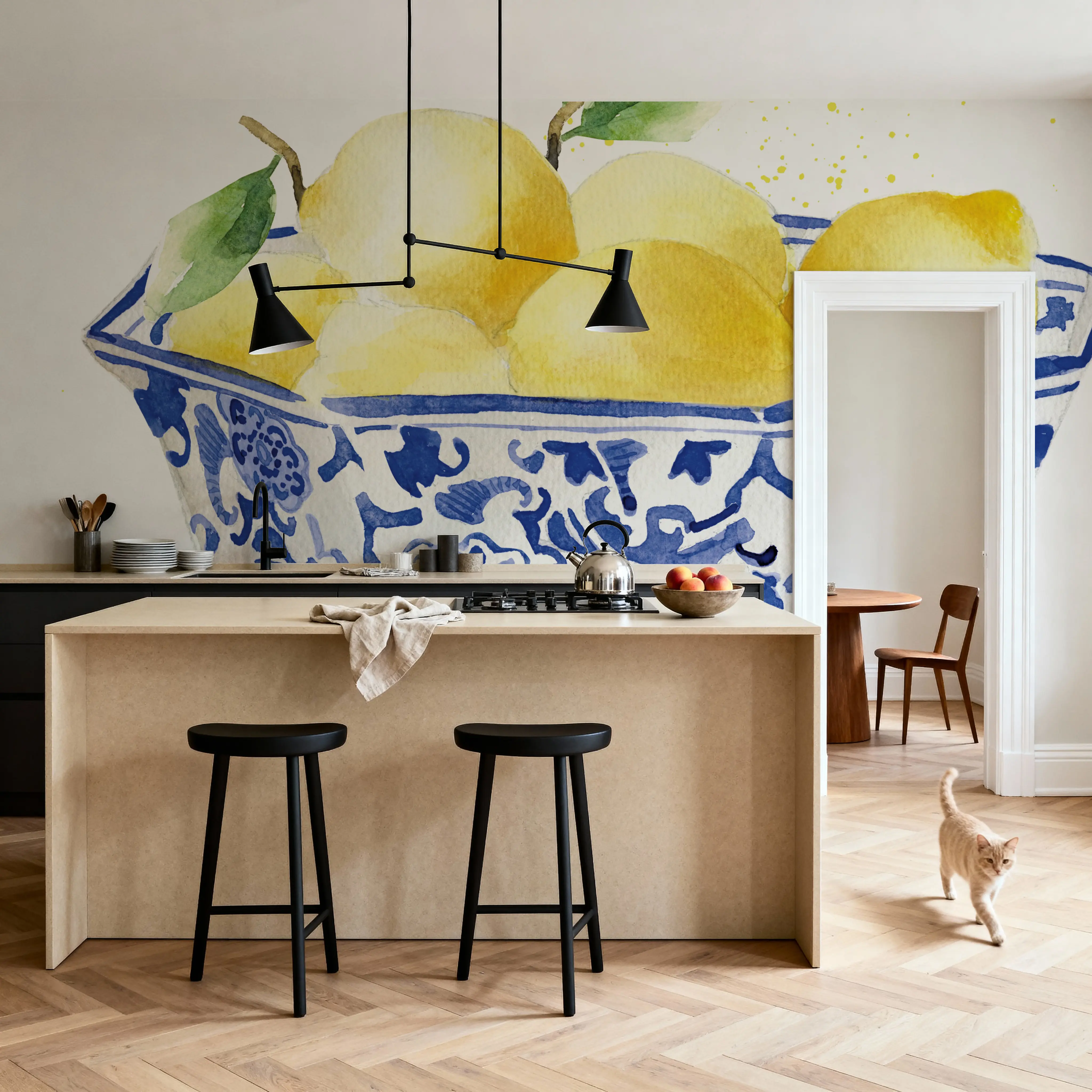 Wall Mural - Elegant Lemons - Chinoiserie Food & Drink mural wallpaper - Yellow - Living room - Wallism UK - Peel & Stick or Paste-the-Wall