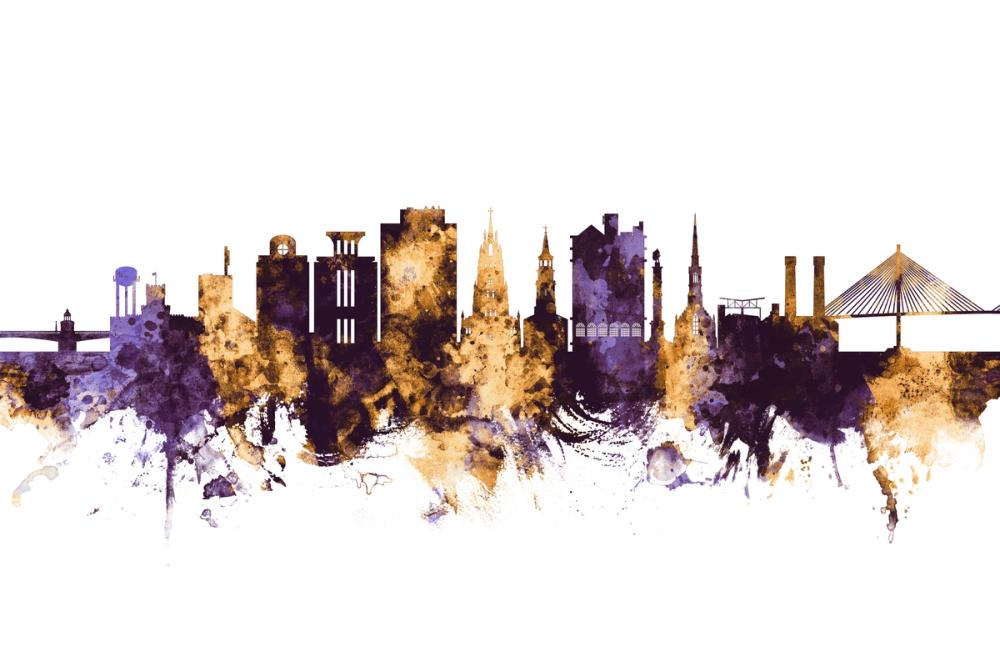 Charleston South Carolina Skyline Purple & Gold