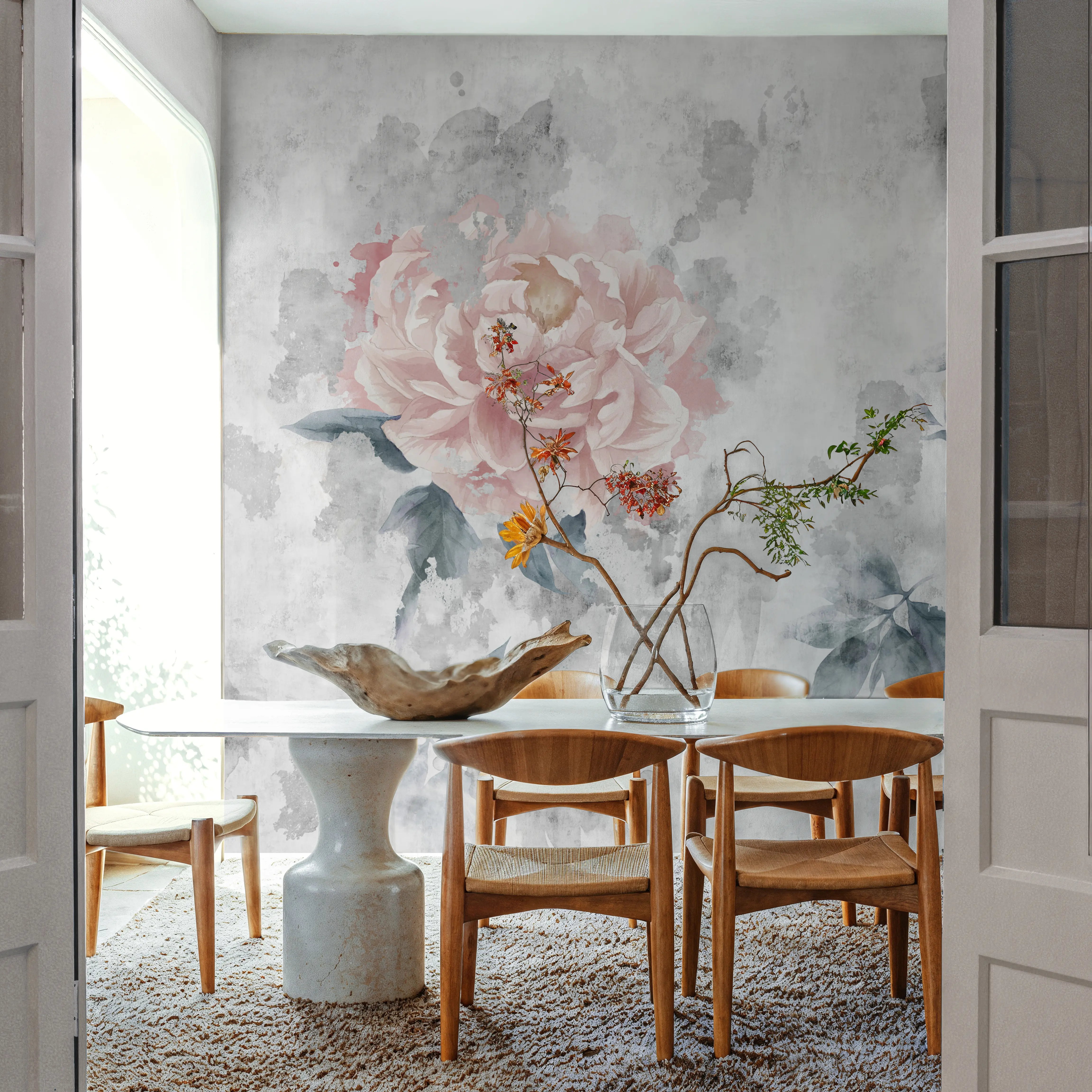 Fotobehang - Blurry Peonies - Bloemen Natuur Mural - Roze - Woonkamer - Wallism België - Zelfklevend of Vliesbehang