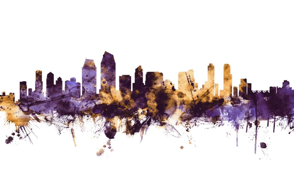 San Diego California Skyline Purple & Gold