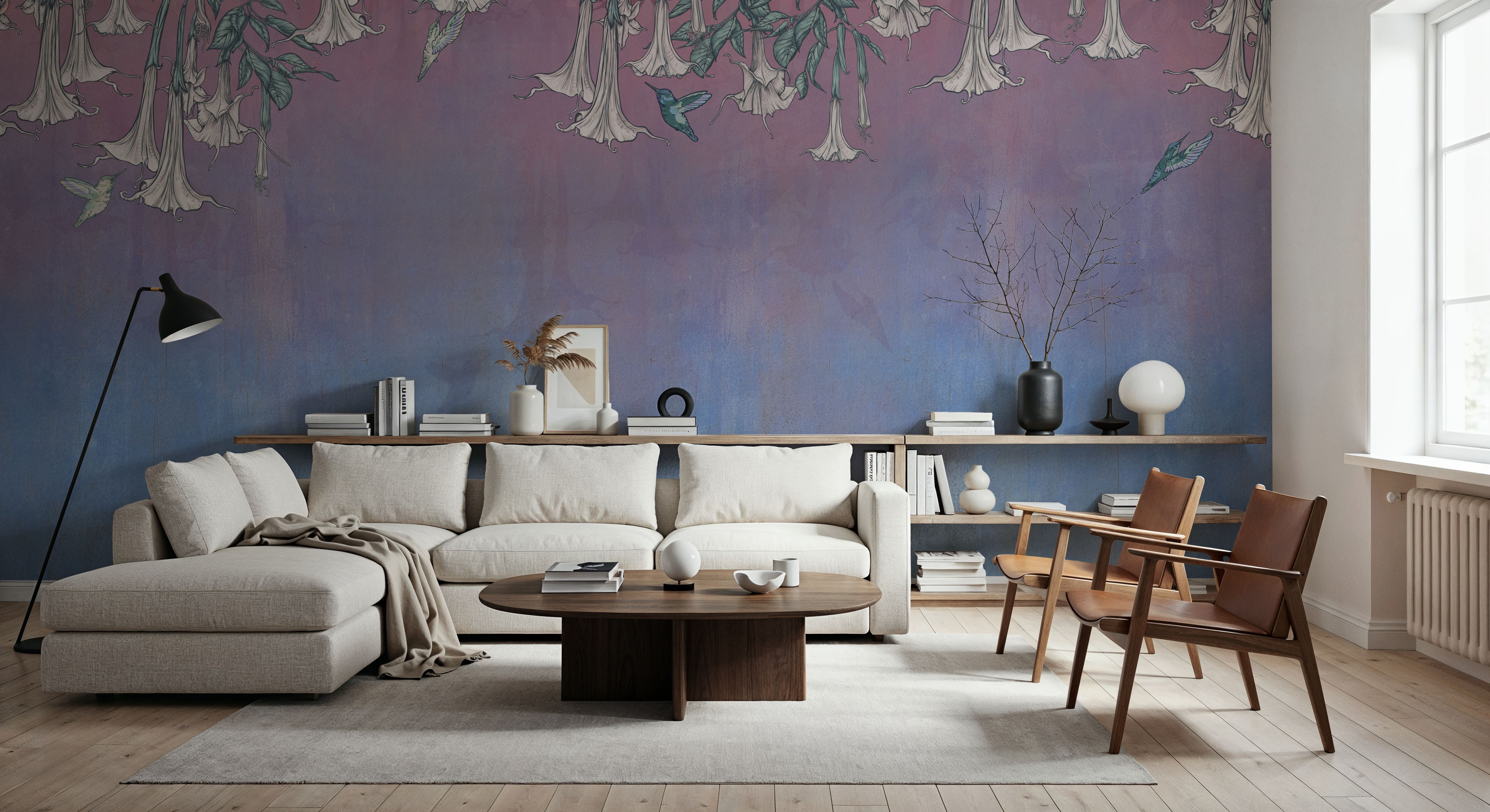 Hummingbirds and Trumpets Pink Blue