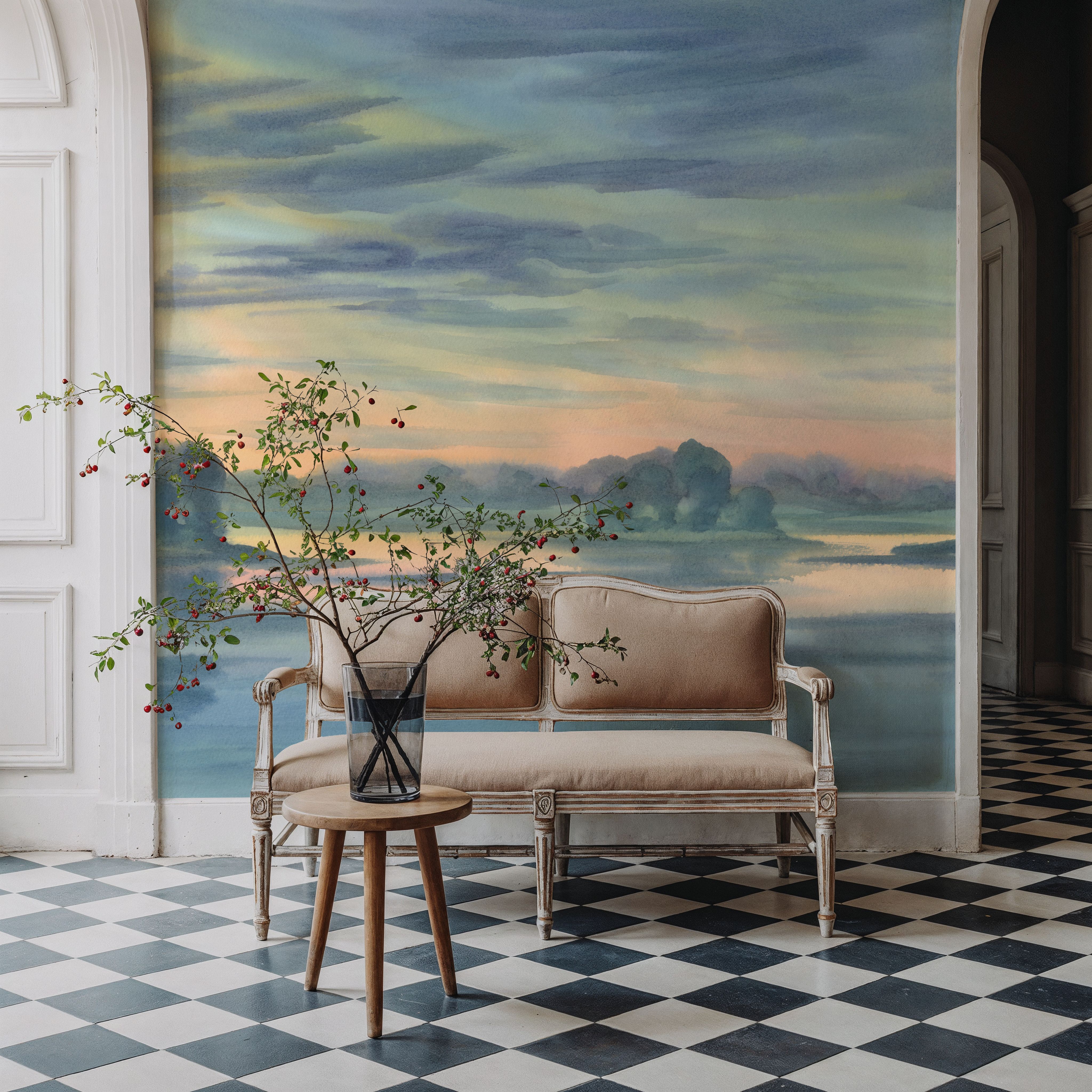 Watercolor Twilight Lake