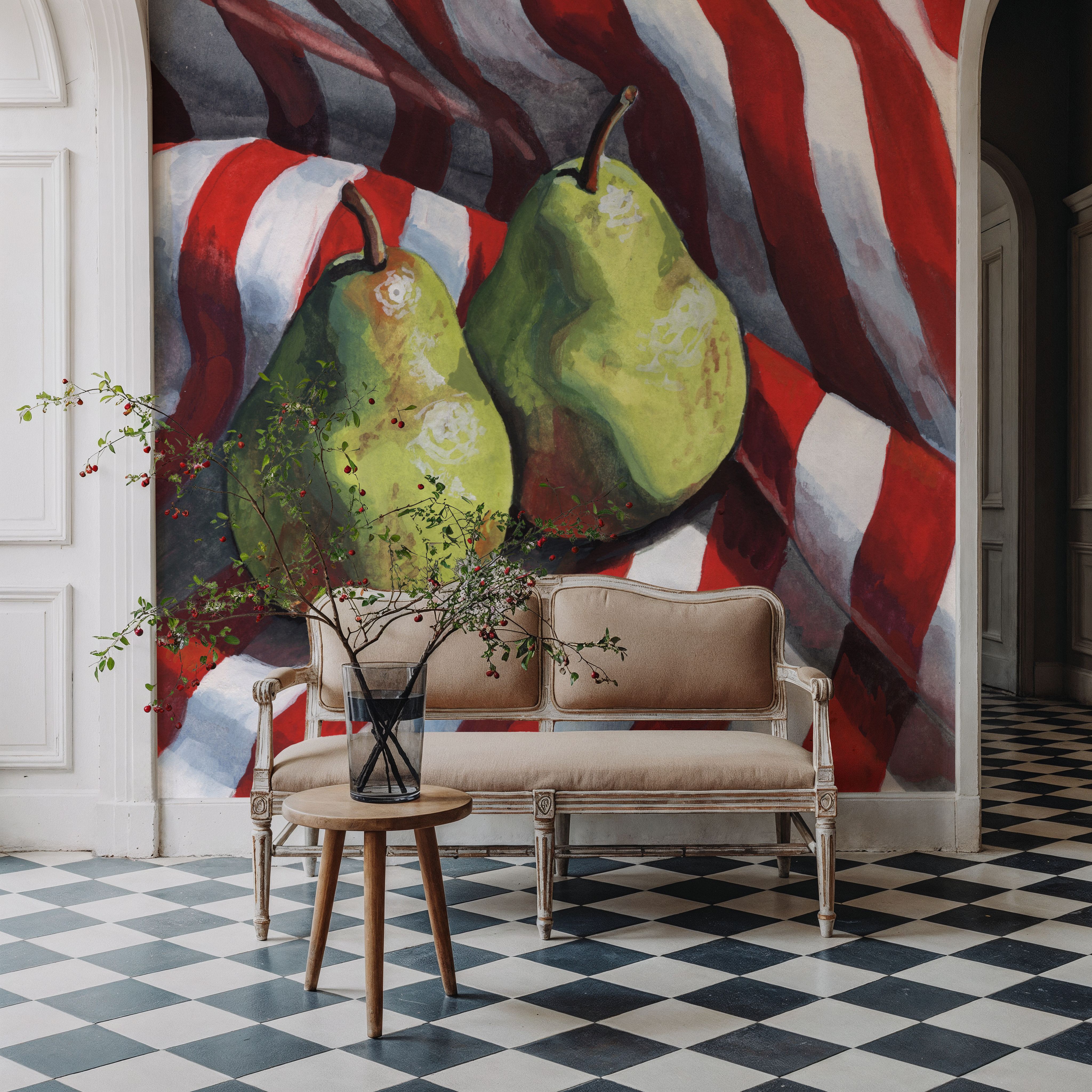 Two Pears on a Striped Cloth