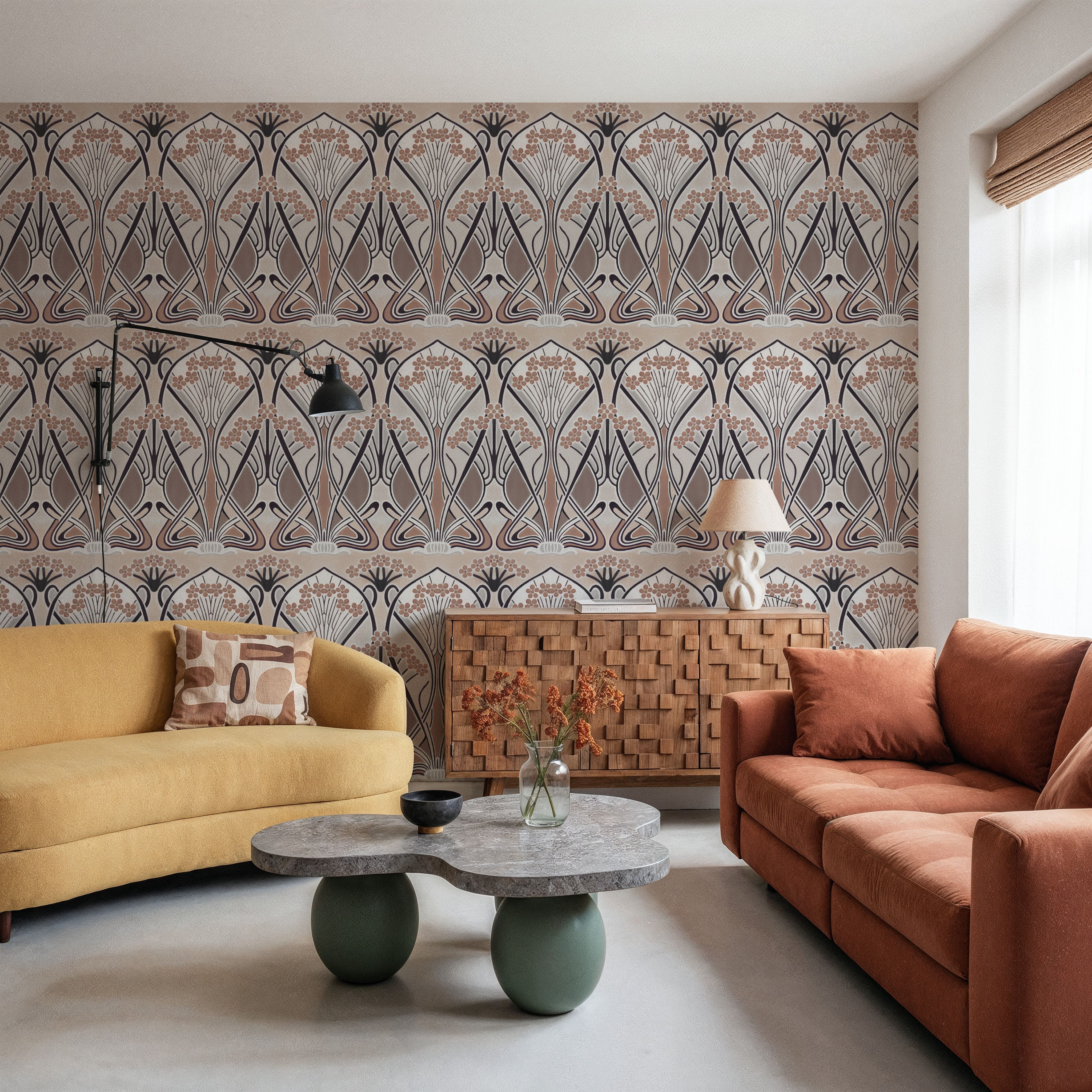 Floral Art Deco Aura, Walnut Dust