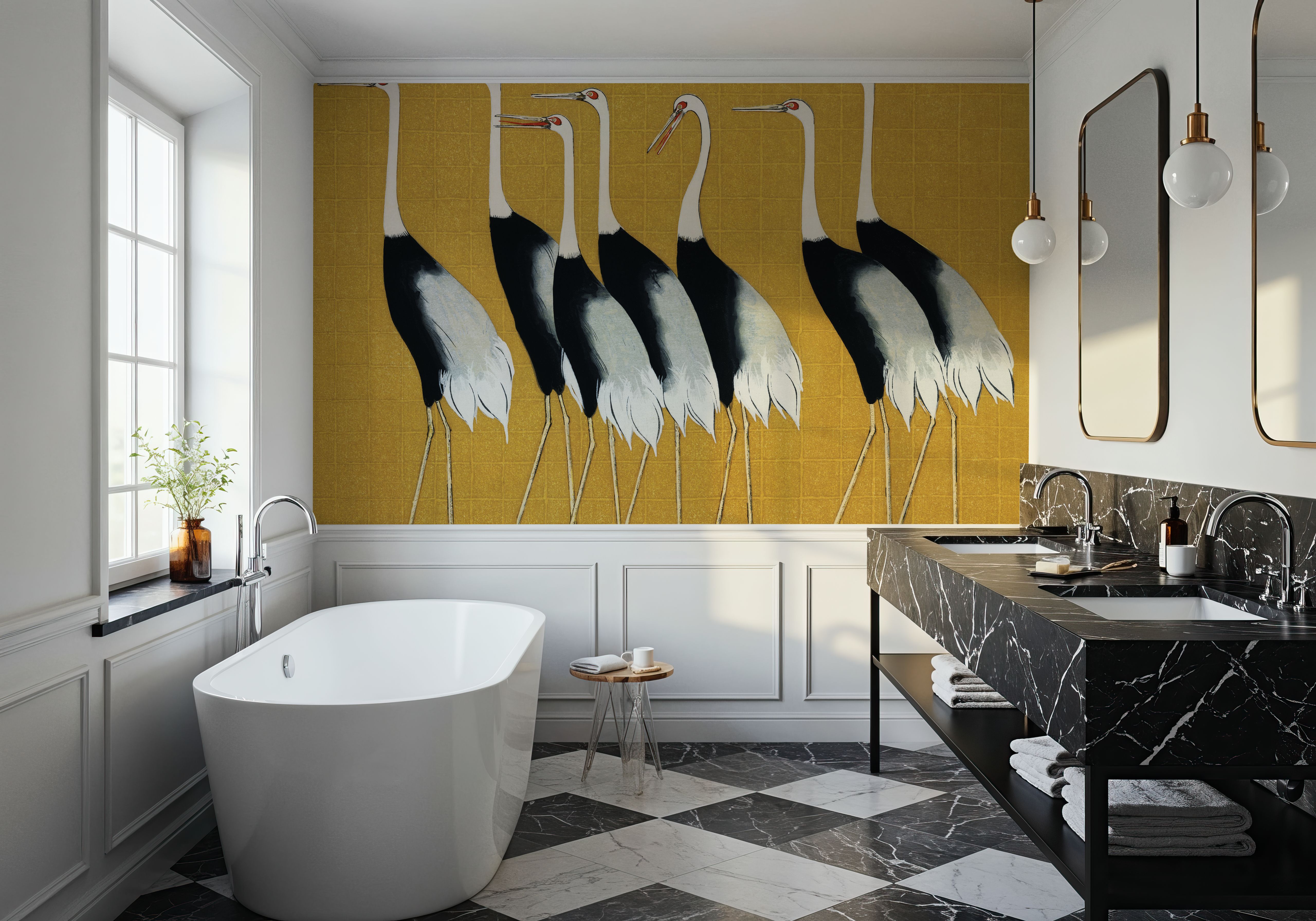 Flock of Traditional Japanese Red Crown Crane