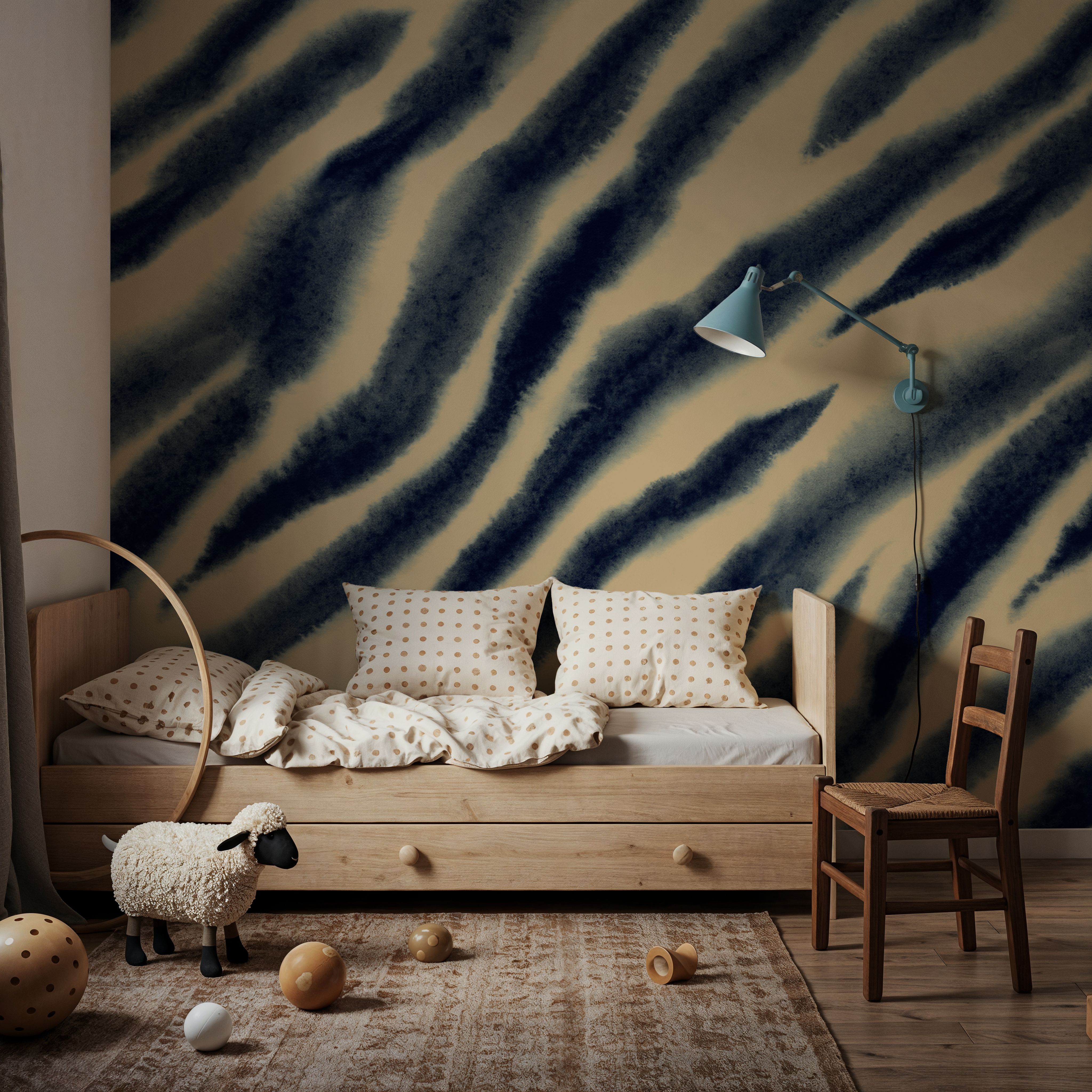 Watercolor Tiger Stripes, Blue on Beige