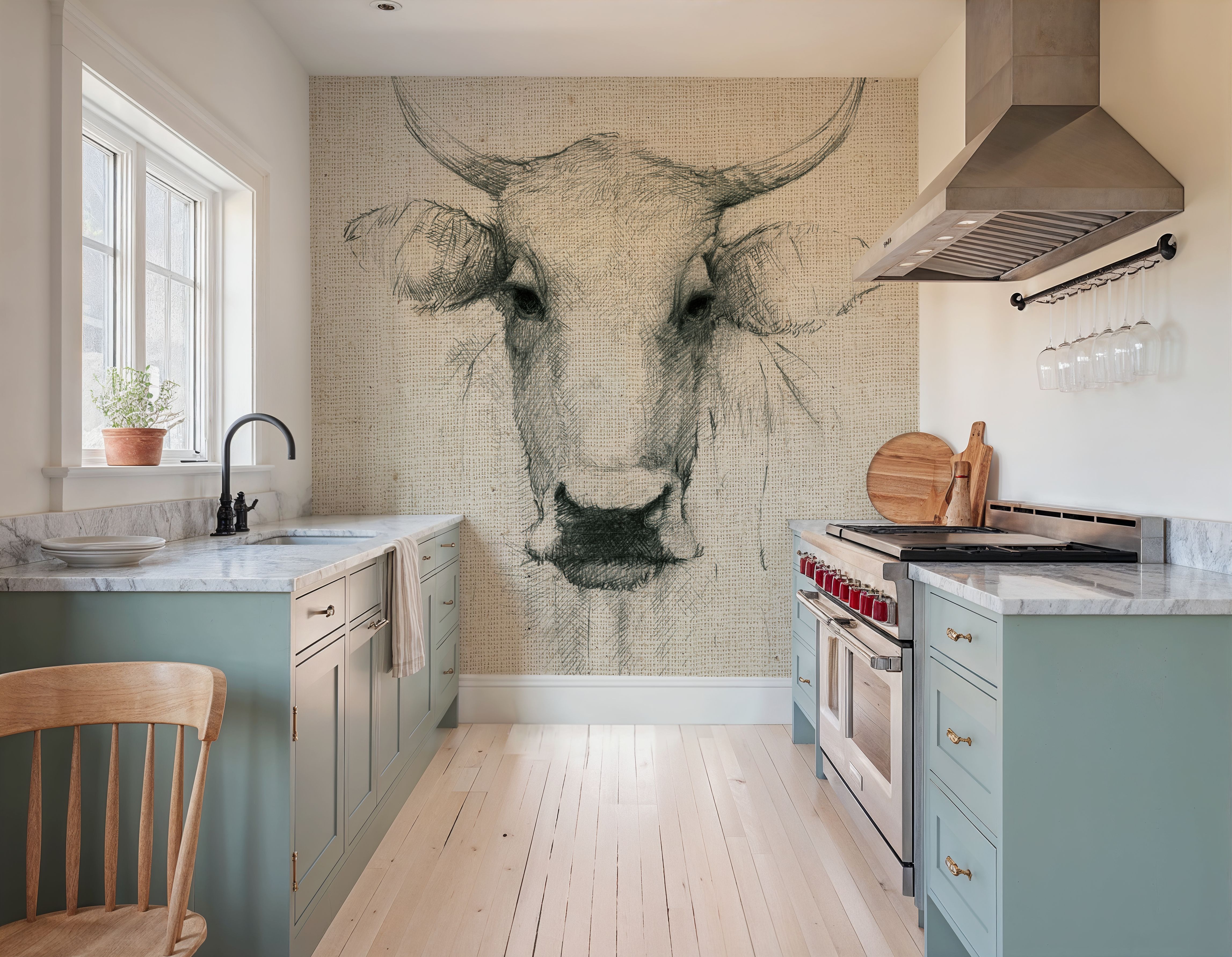 Cow Sketch on Burlap