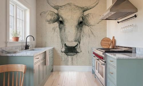 Cow Sketch on Burlap