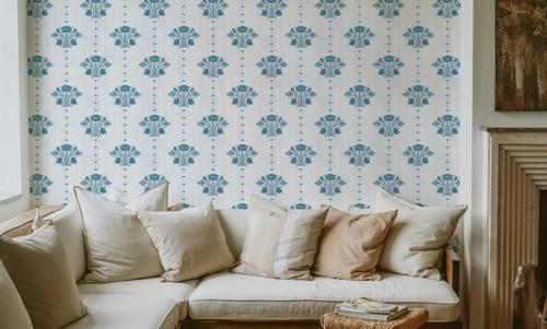 Block Print Water Lily Stripes, French Blue
