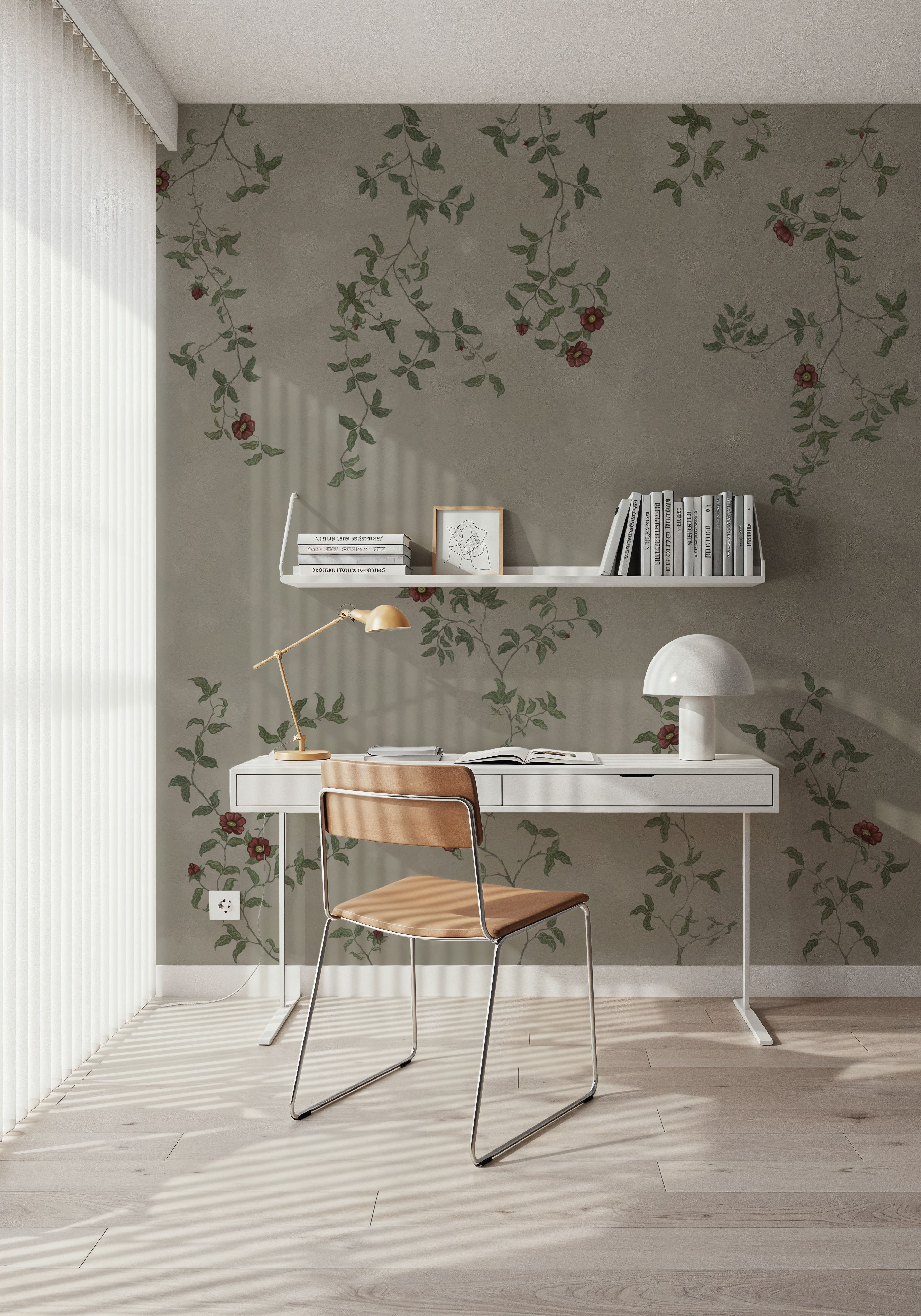 Rambling Rose, Garnet on Greige