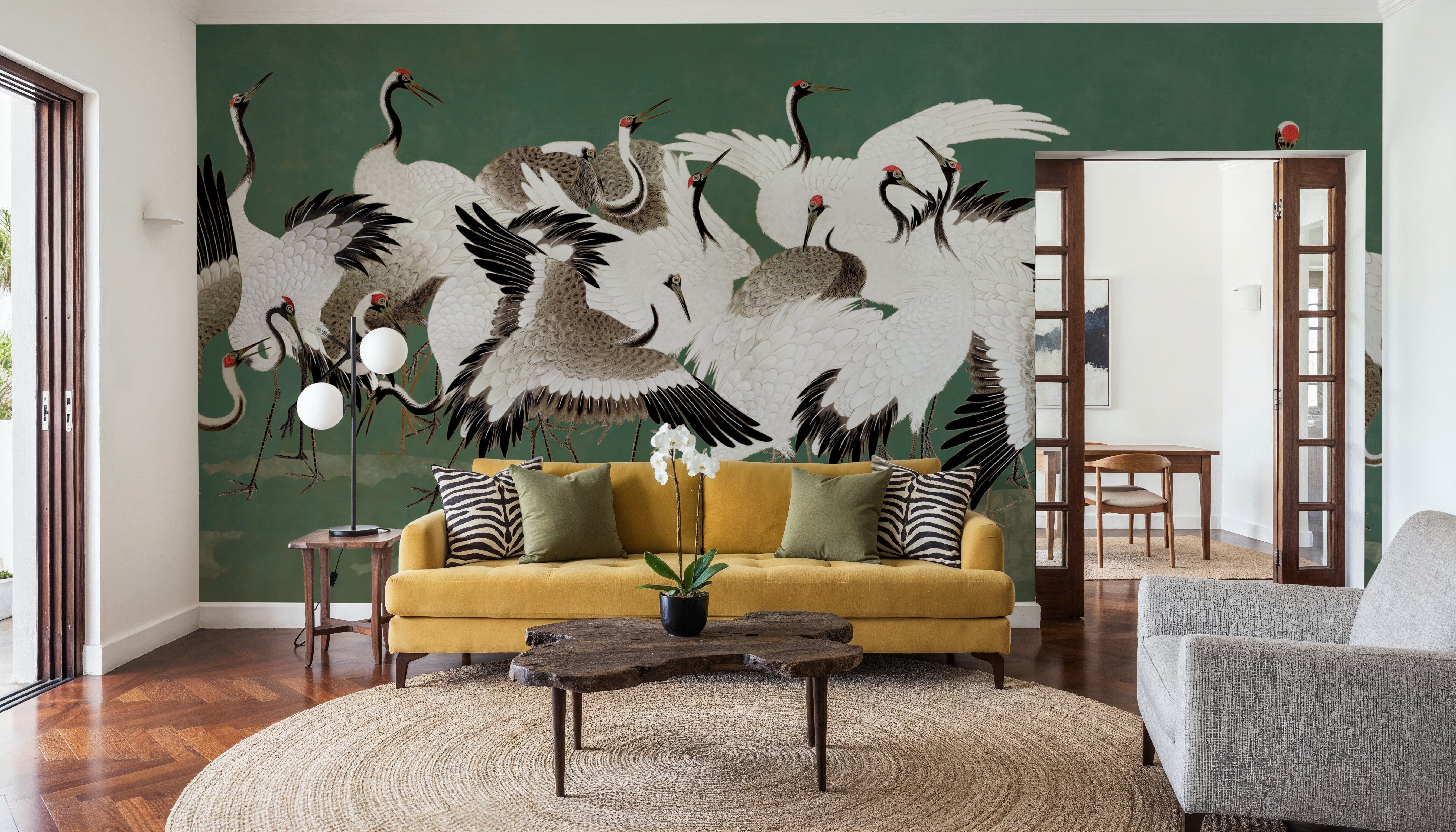 Japanese Flock of Cranes, Emerald