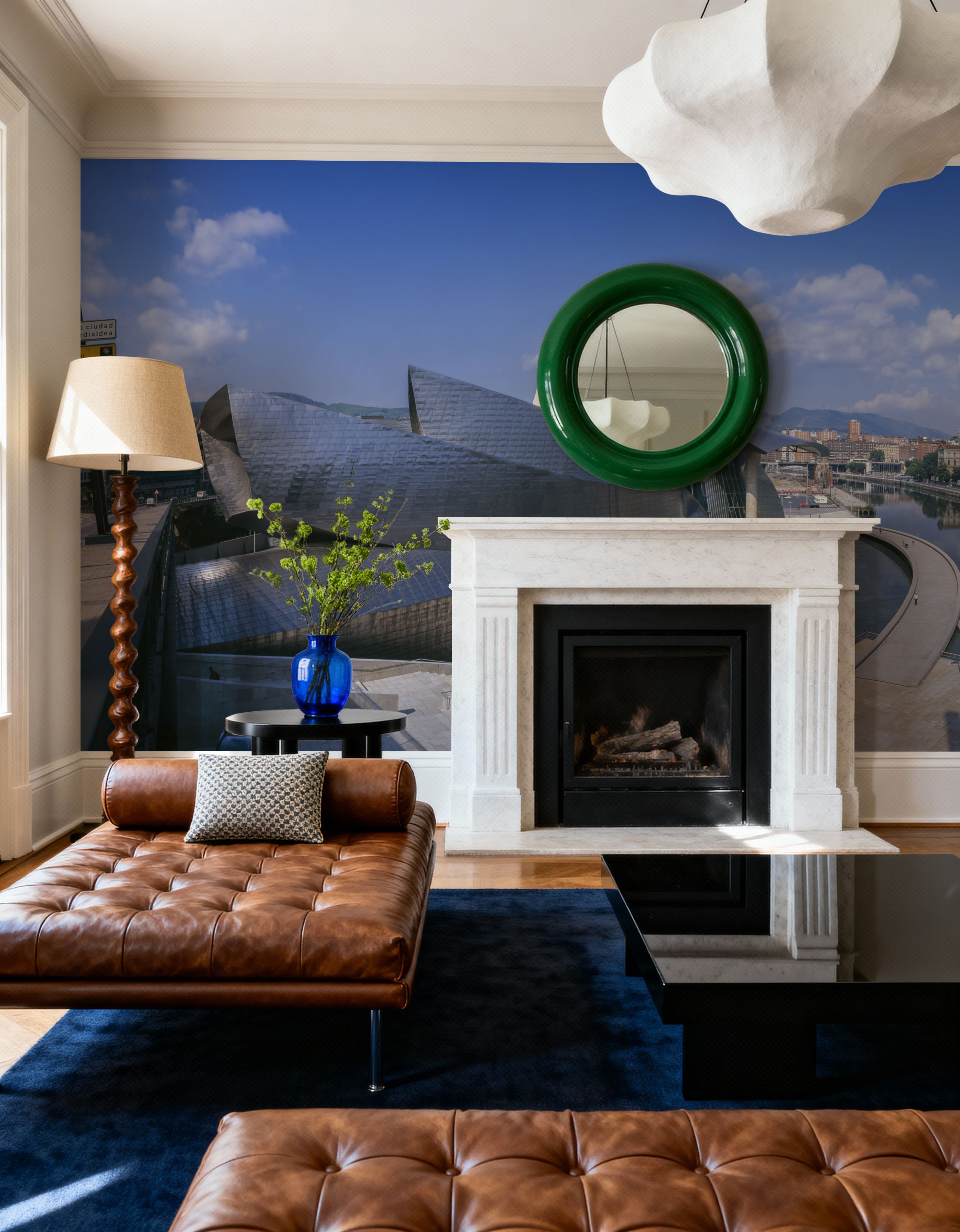 Wall Mural - Metallic Riverside Curve - Architecture Travel & Landmarks mural wallpaper - Offices - Wallism UK - Premium, Textured or Peel & Stick