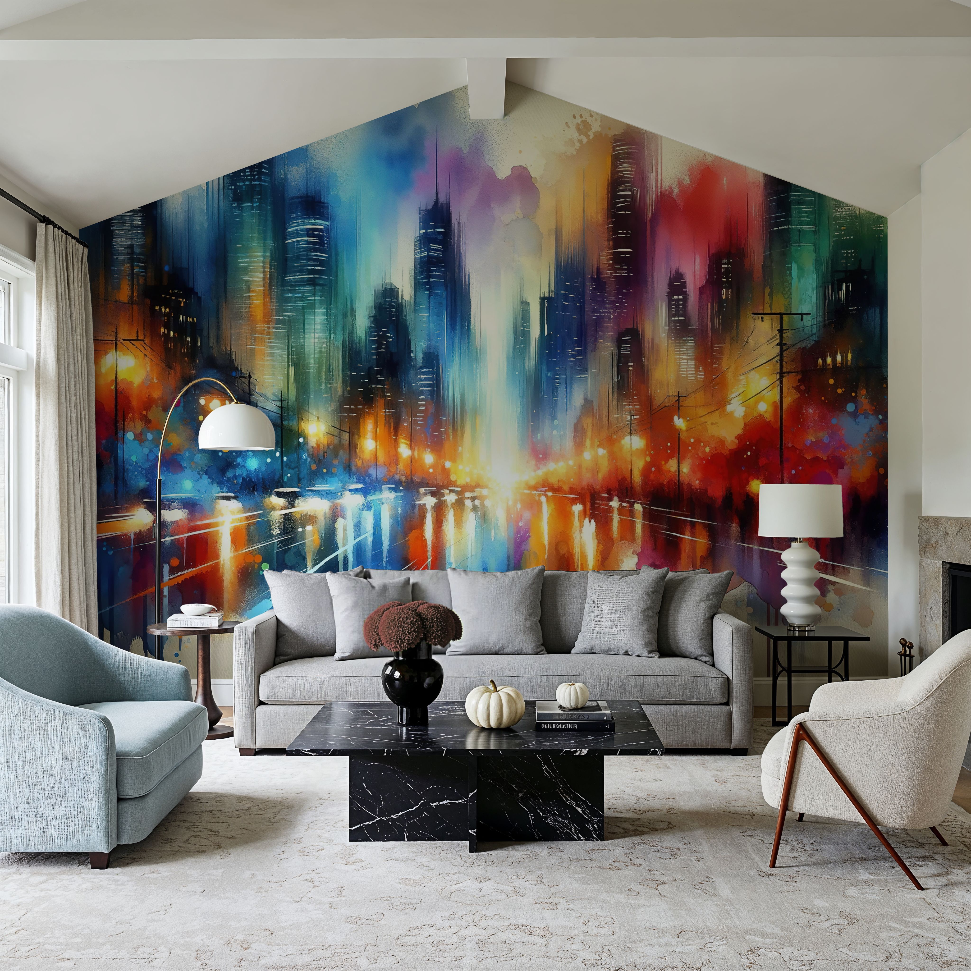 Watercolor Abstract Skyline At Night