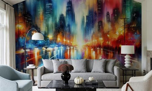 Watercolor Abstract Skyline At Night