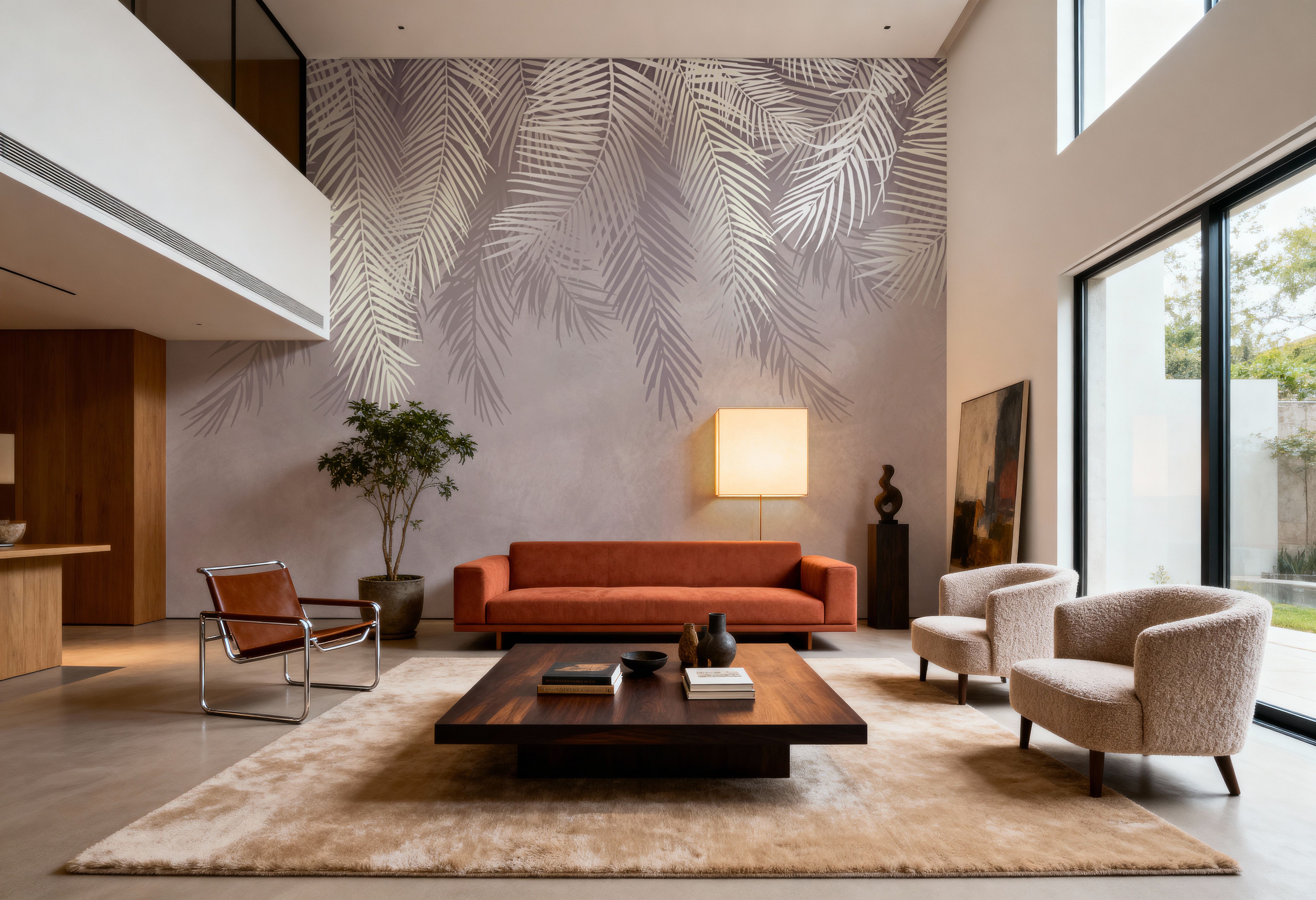 Palms Above, Dusty Pink, Wallpaper