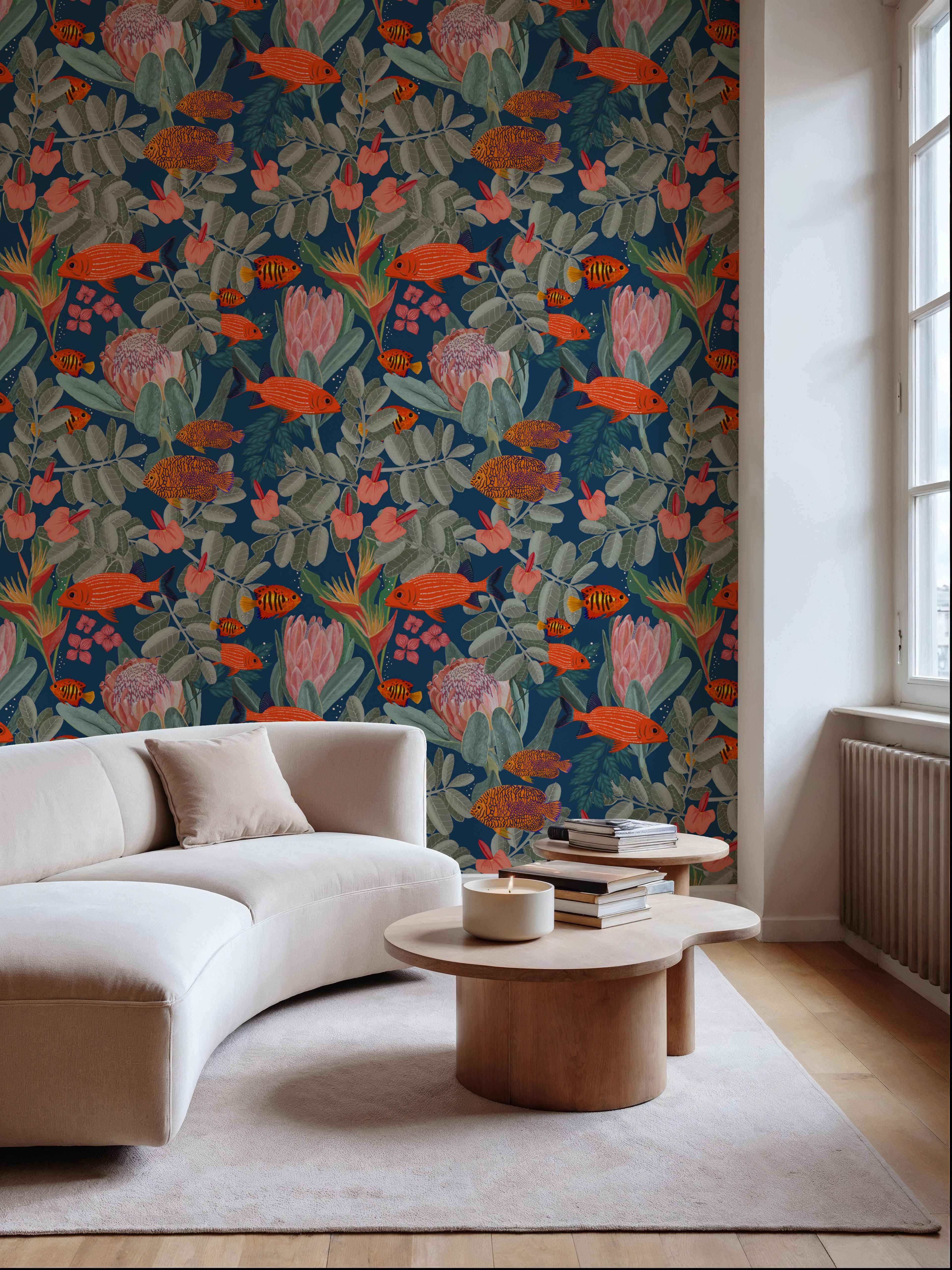 Orange Fish & Proteas, Wallpaper