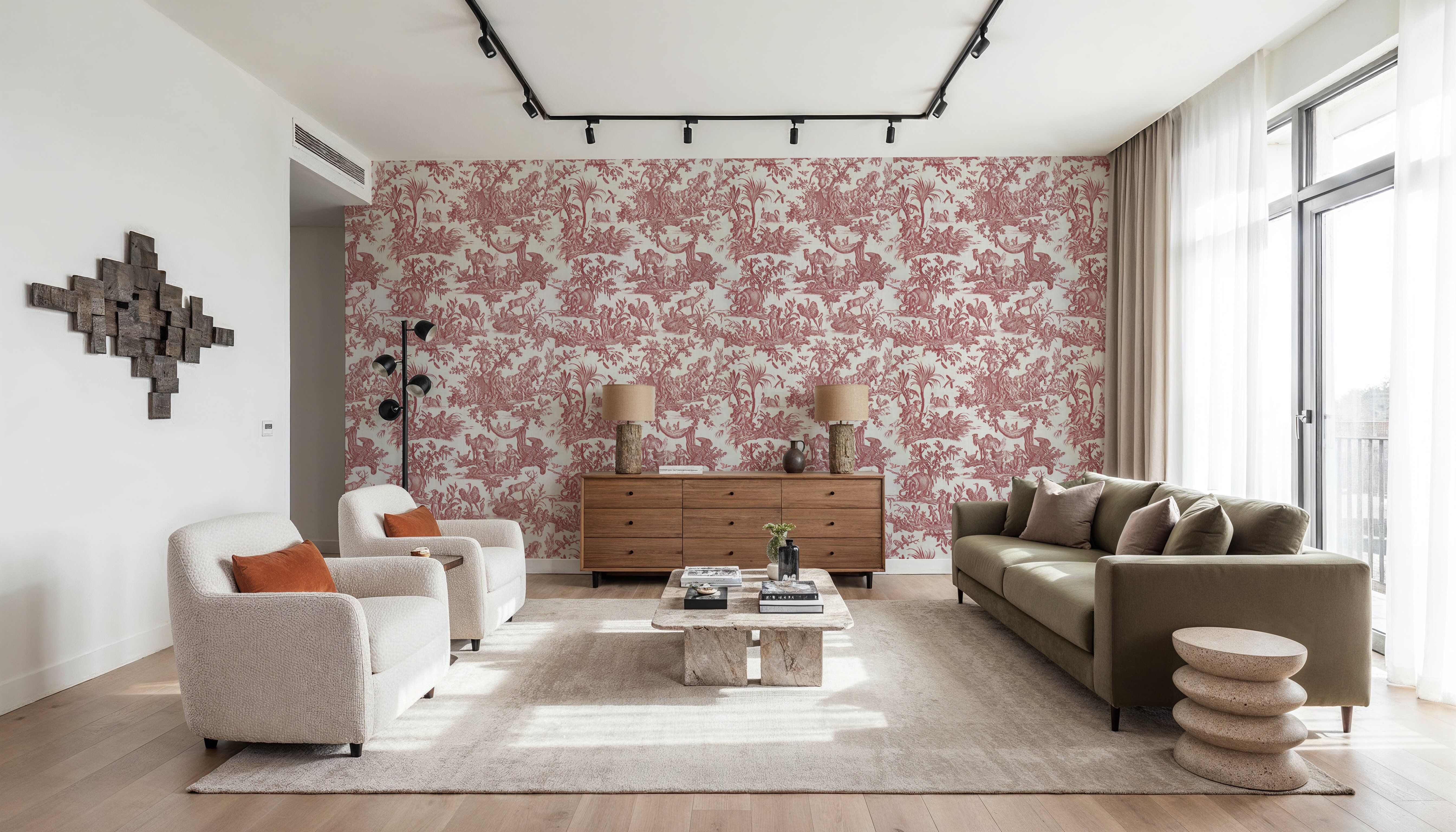 Patinated Linen Toile de Jouy, Brick