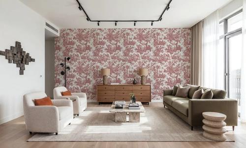 Patinated Linen Toile de Jouy, Brick