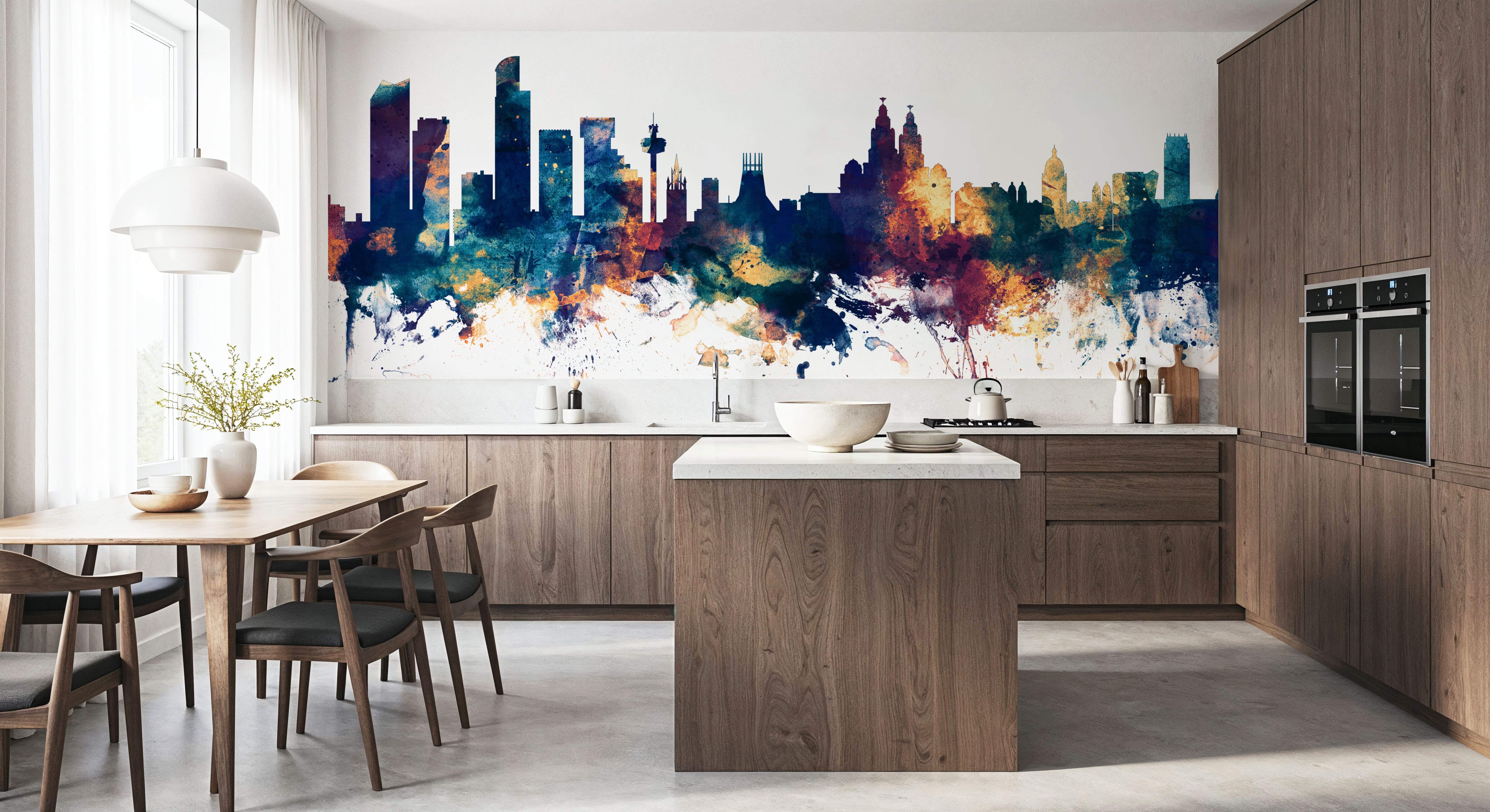 Liverpool England Skyline Blue & Bronze, Wallpaper