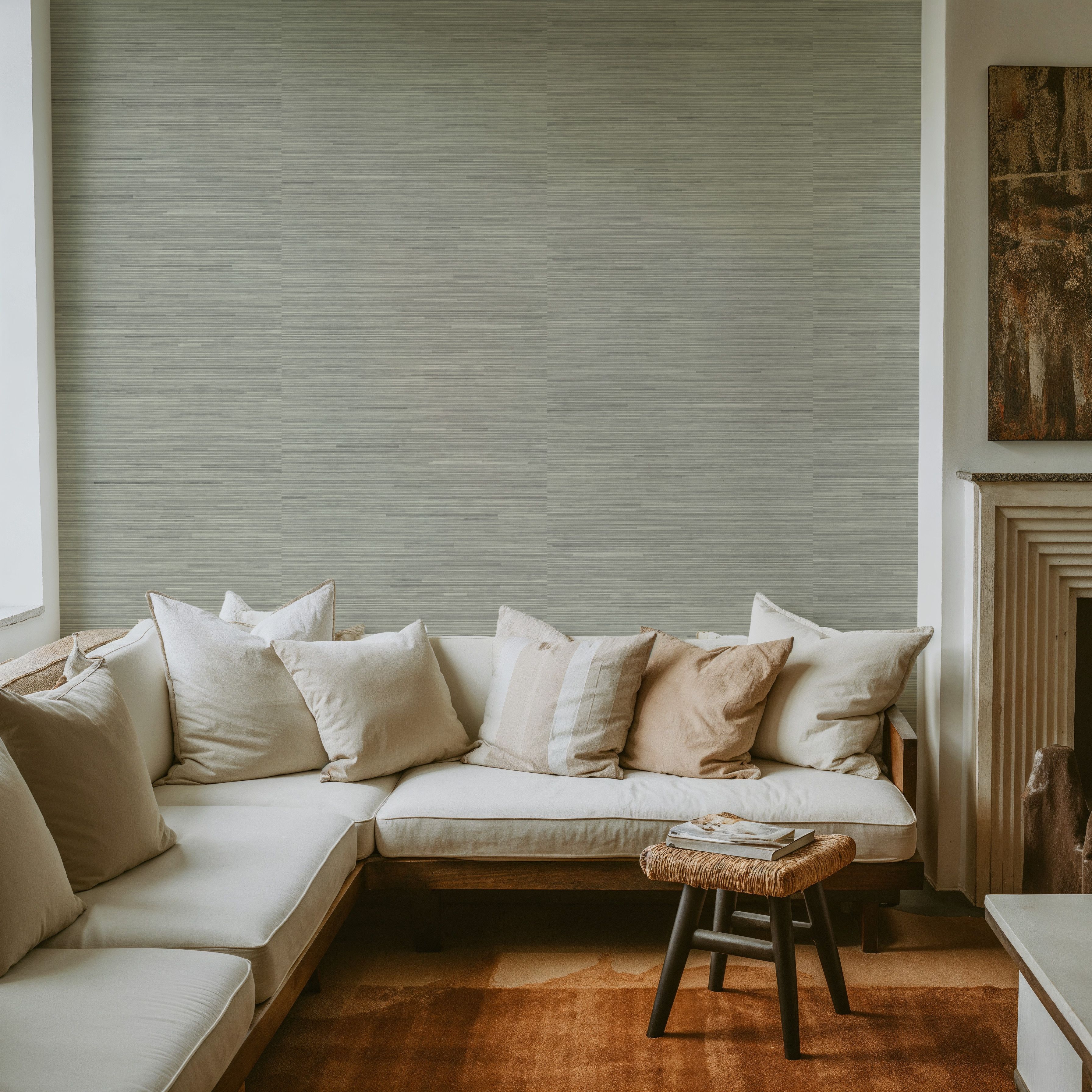 Faux Grasscloth with Visible Seams, Lichen