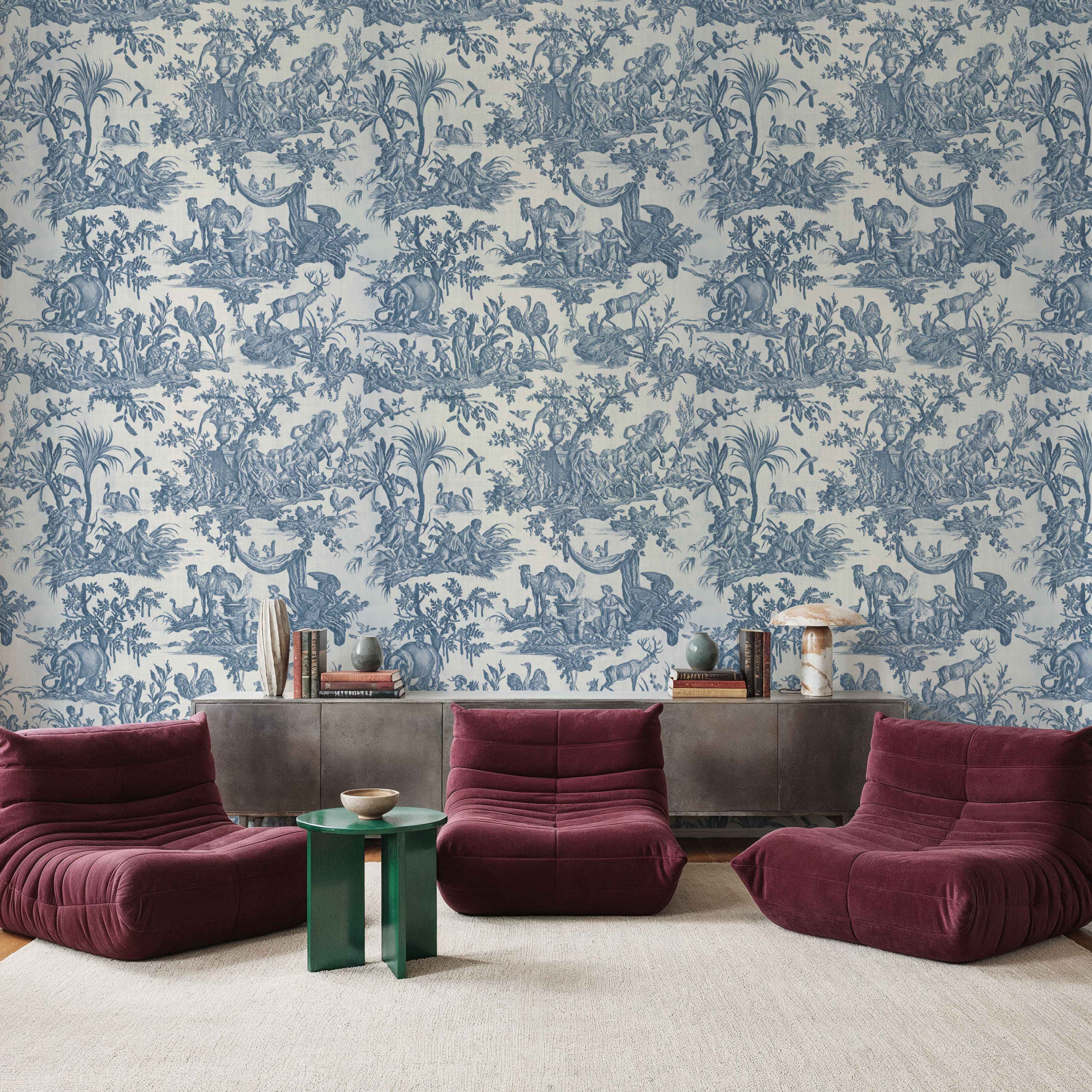 Patinated Linen Toile de Jouy, Navy