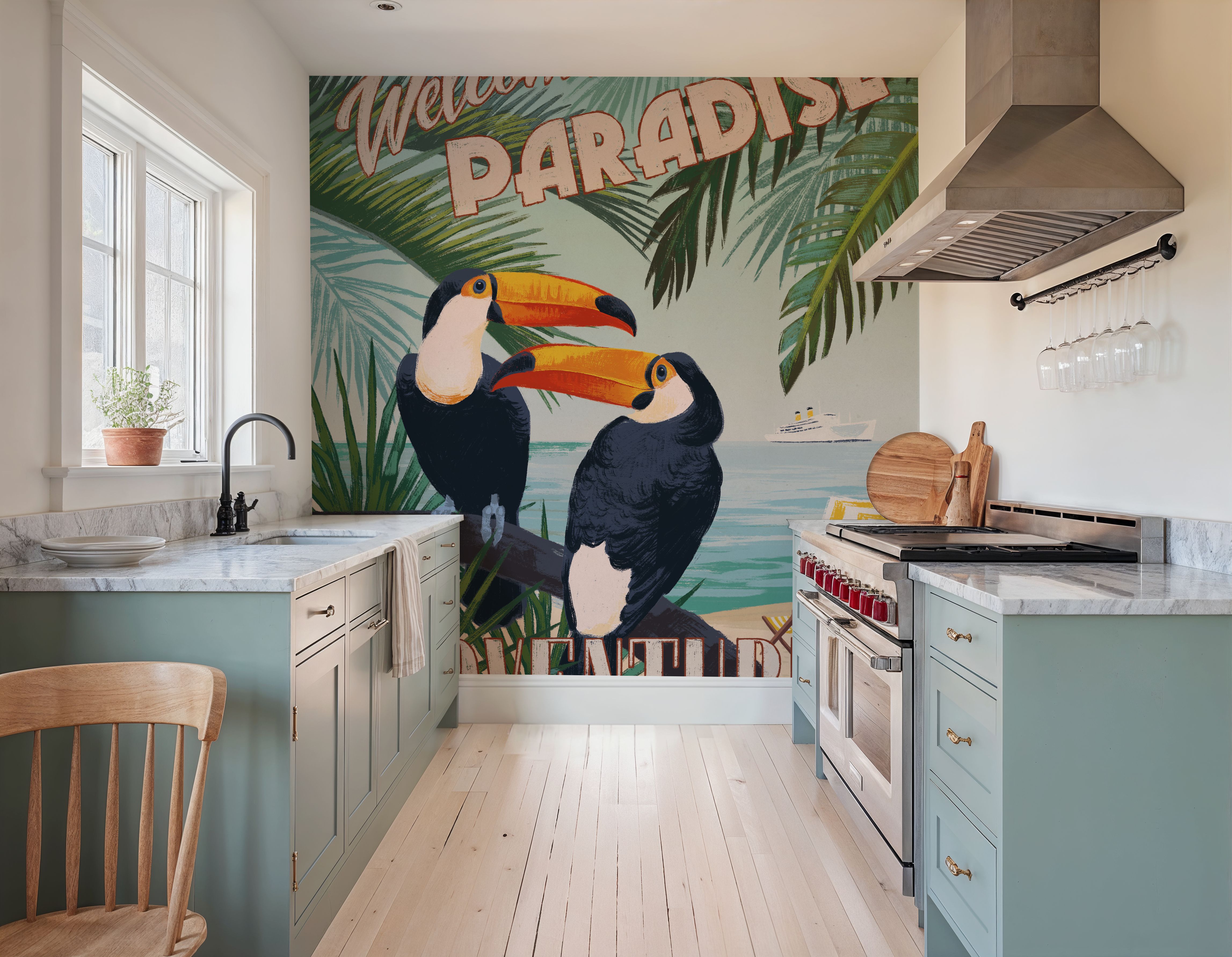 Wall Mural - Welcome to Paradise II - Beach Landscapes mural wallpaper - Blue - Living room - Wallism US - Premium, Textured or Peel & Stick
