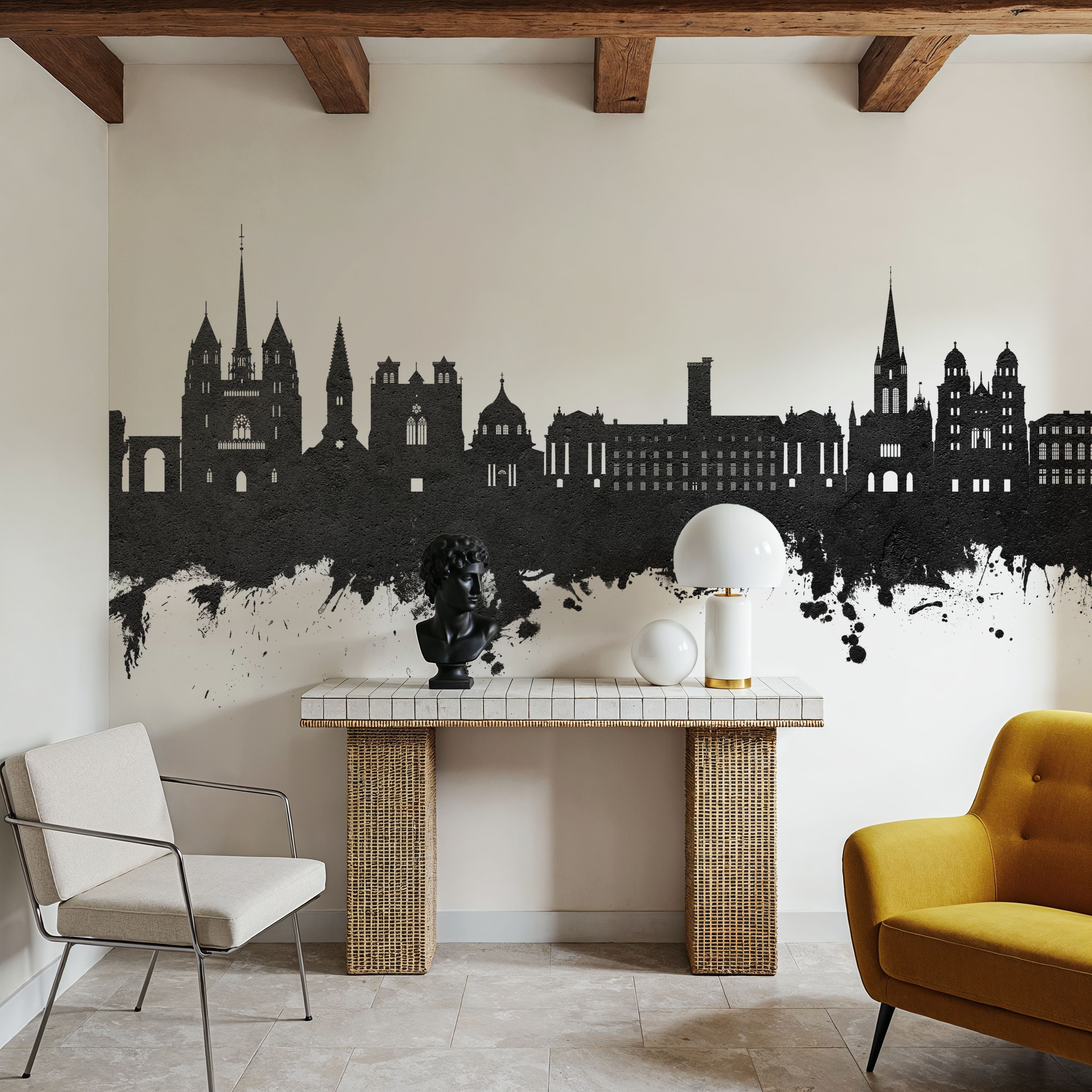 Dijon France Skyline Black & White