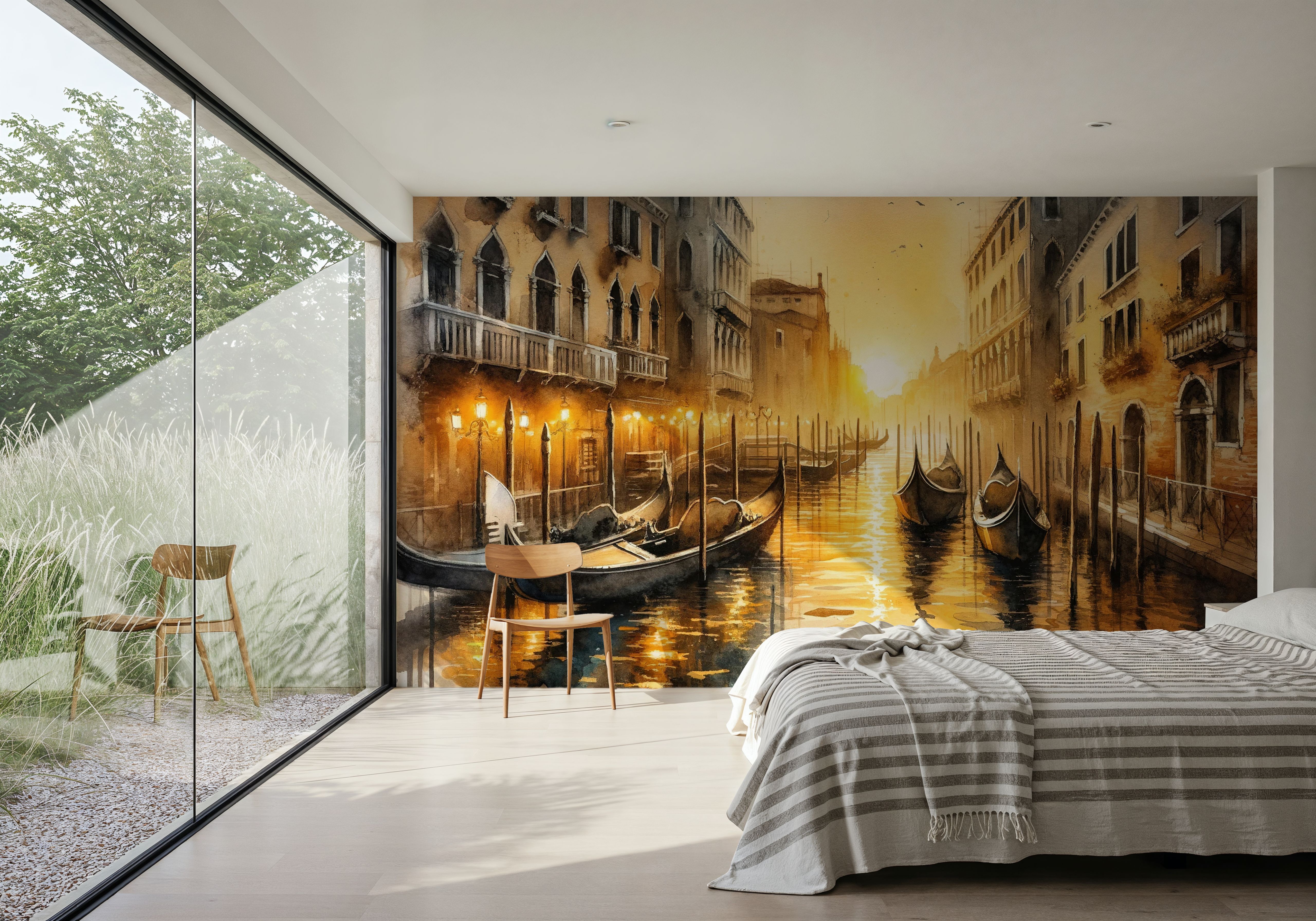 Sunset Over Venetian Canals with Gondolas