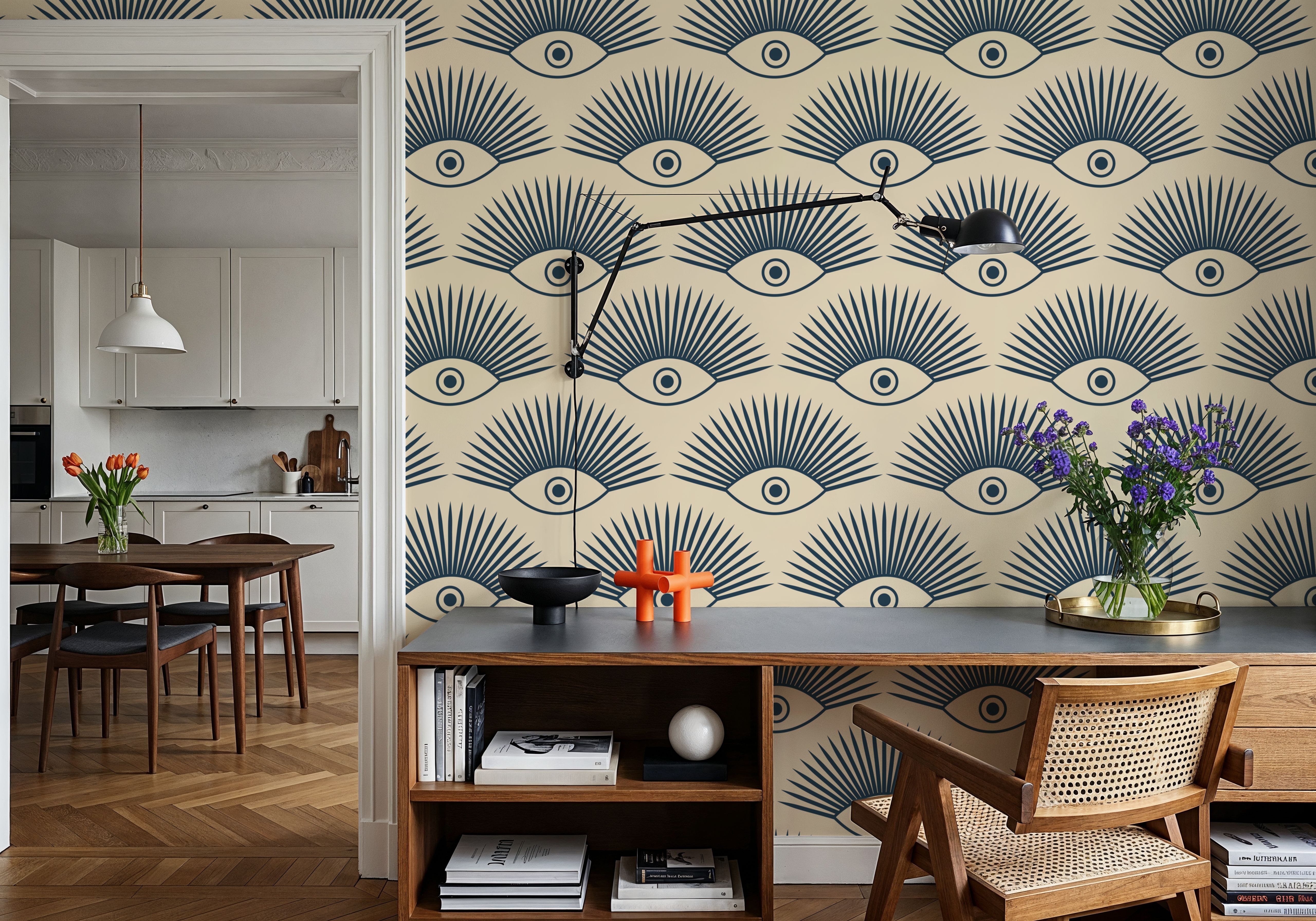 Art Deco Eye, Teal, Papel pintado