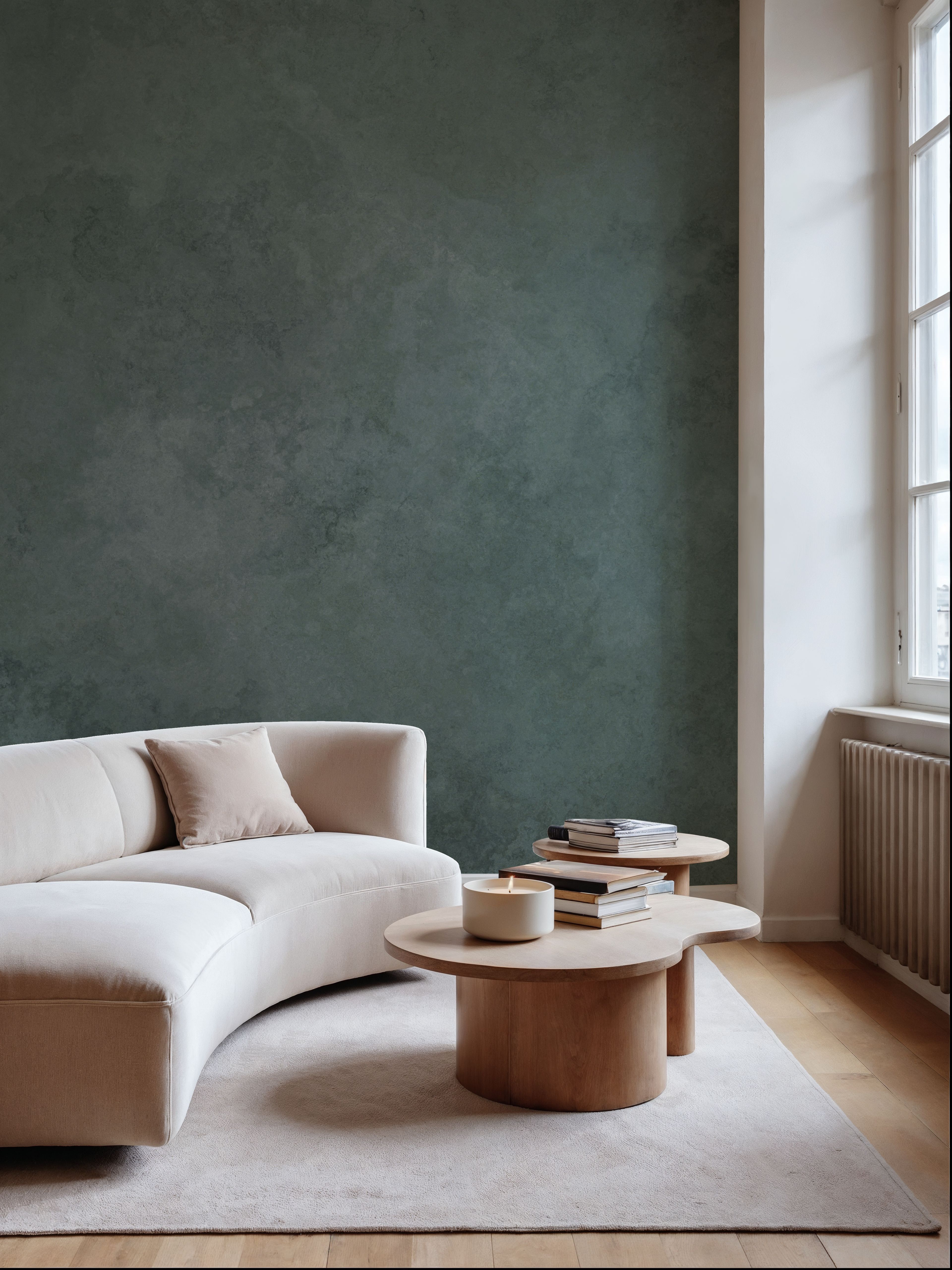 Wall Mural - Subtle Plaster Wall, Forest Green - Abstract Concrete mural wallpaper - Hallway staircases - Wallism US