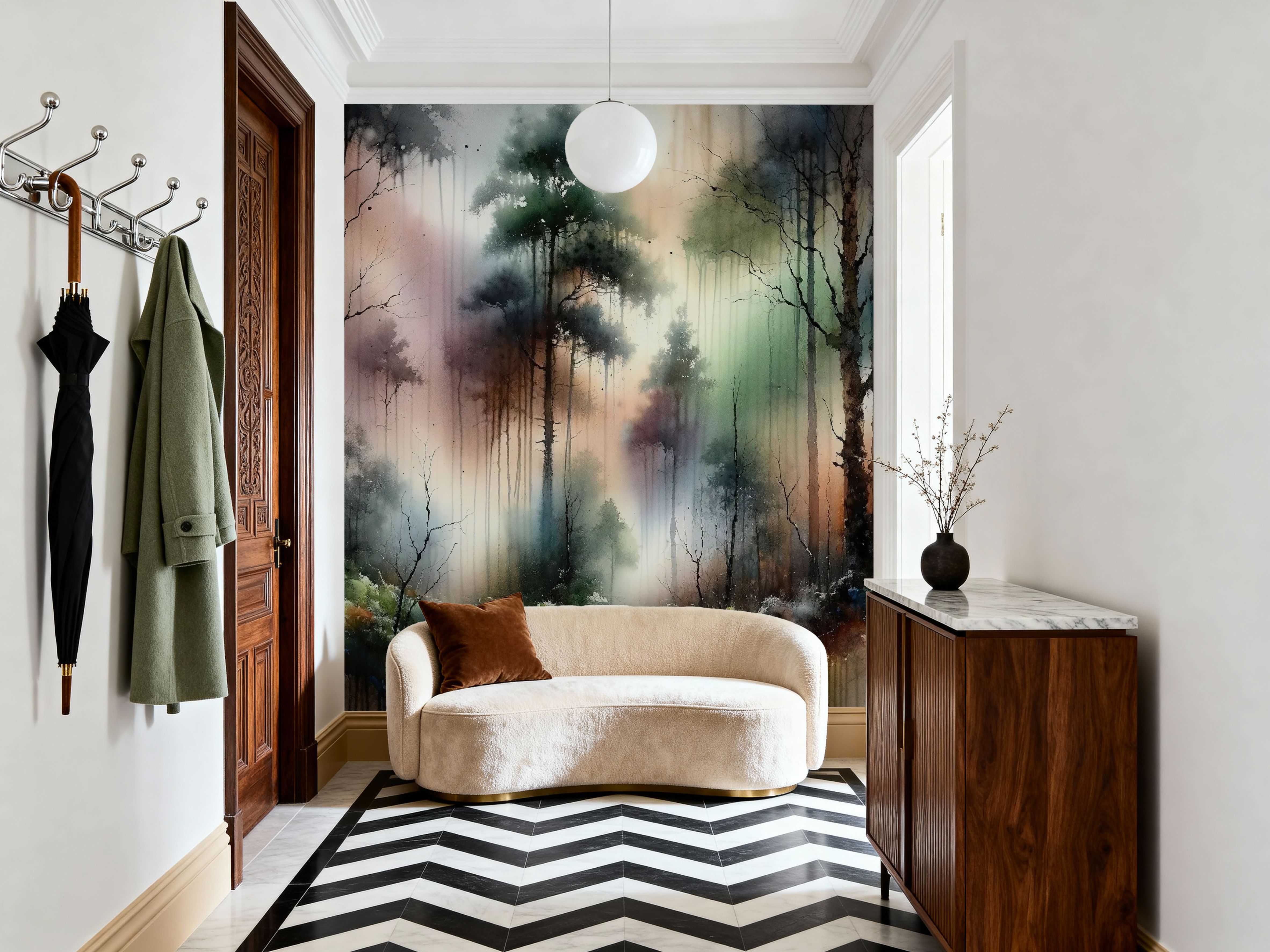 Mysterious Forest Enveloped in Thick Fog