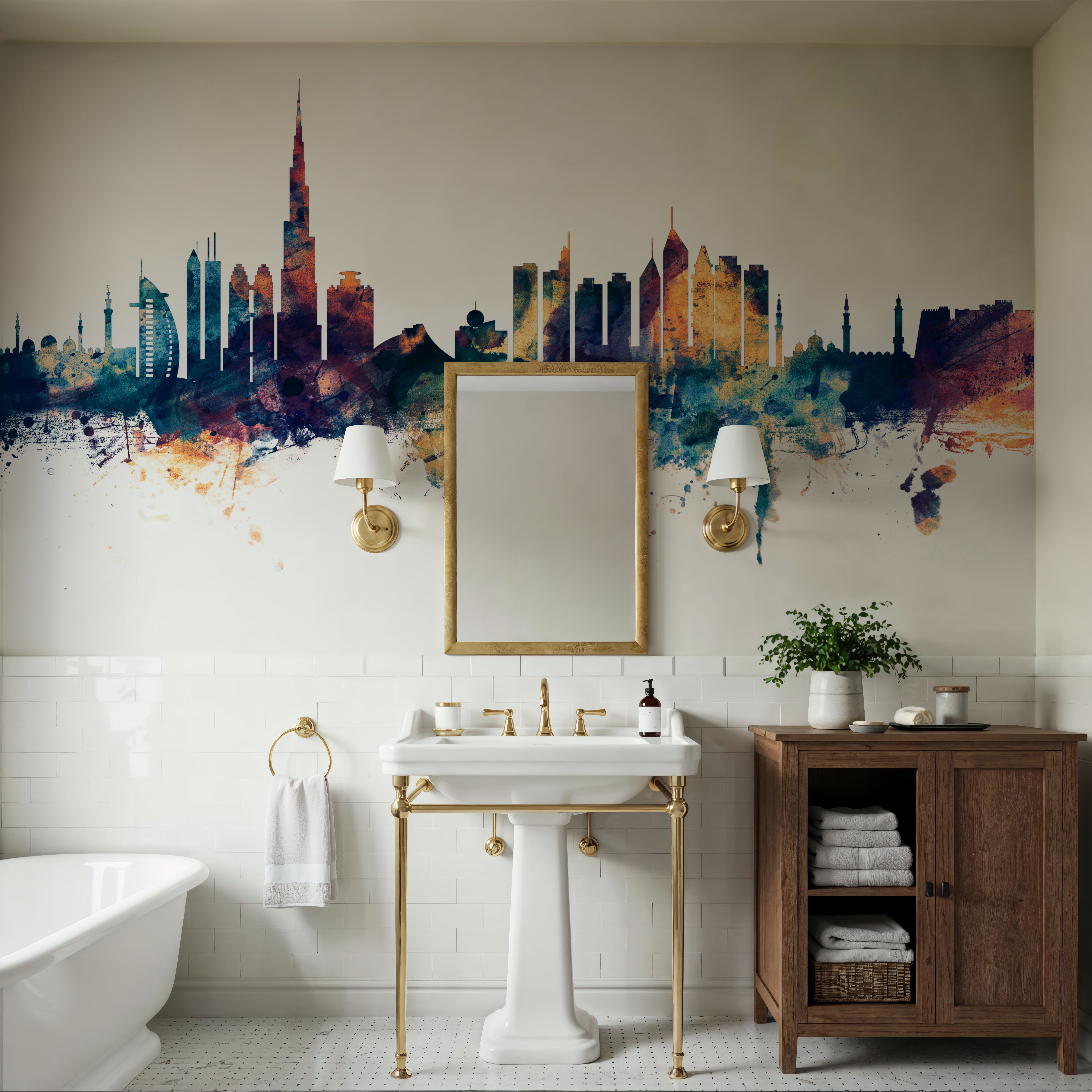 Dubai Skyline Blue & Bronze