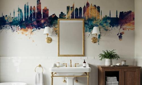 Dubai Skyline Blue & Bronze