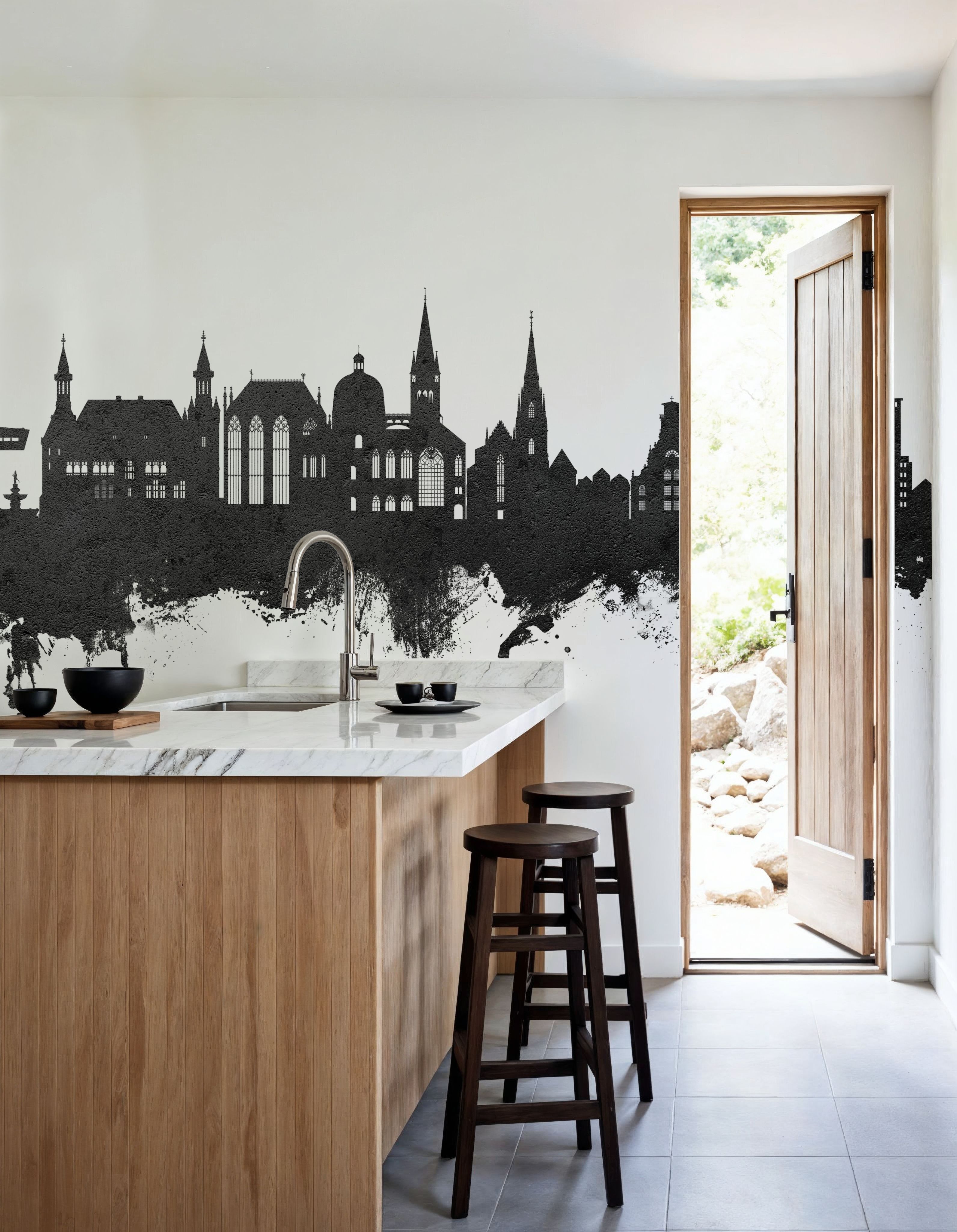 Aachen Germany Skyline Black & White