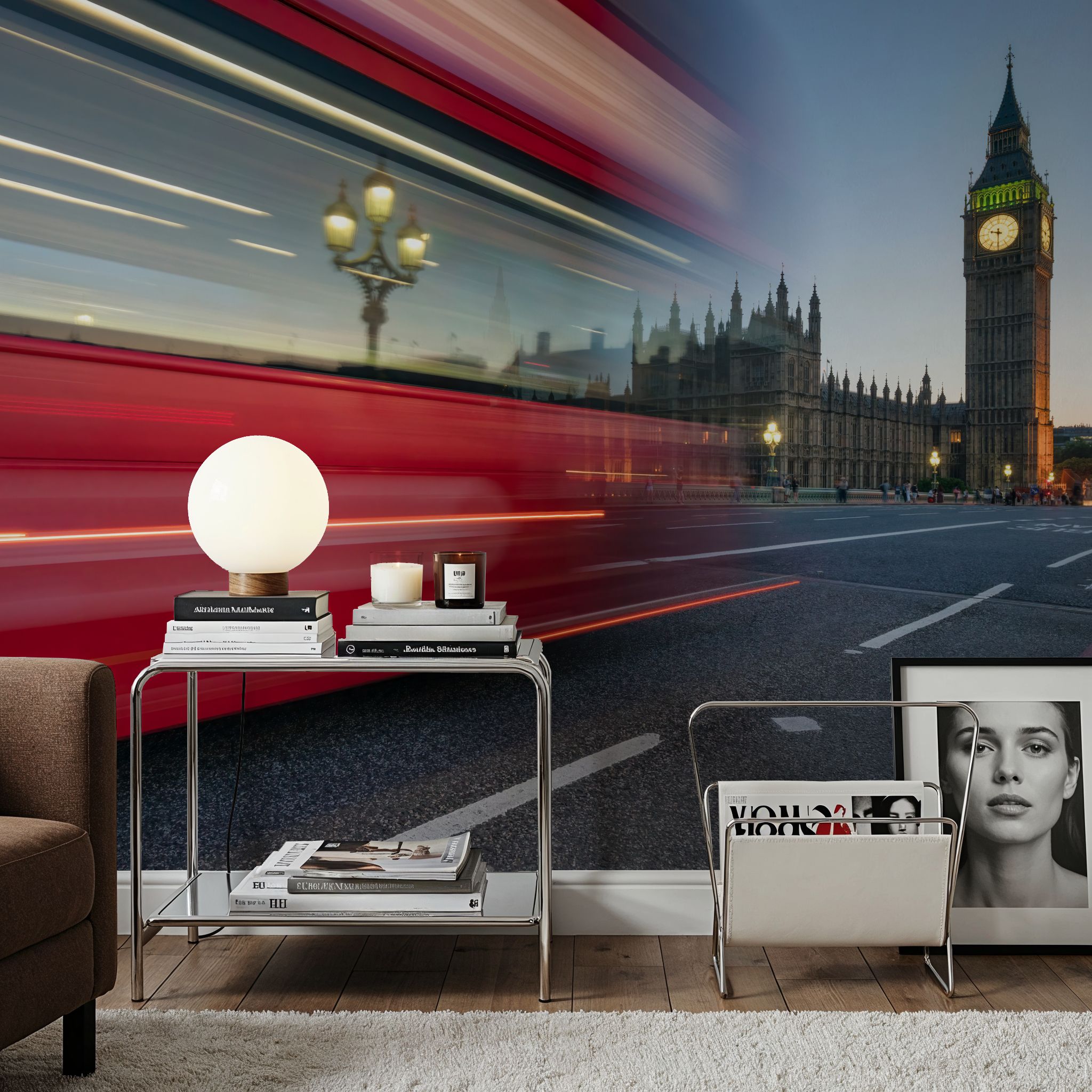 Wall Mural - London Buzzing - Travel & Landmarks mural wallpaper - Red - Living room - Wallism UK - Premium, Textured or Peel & Stick