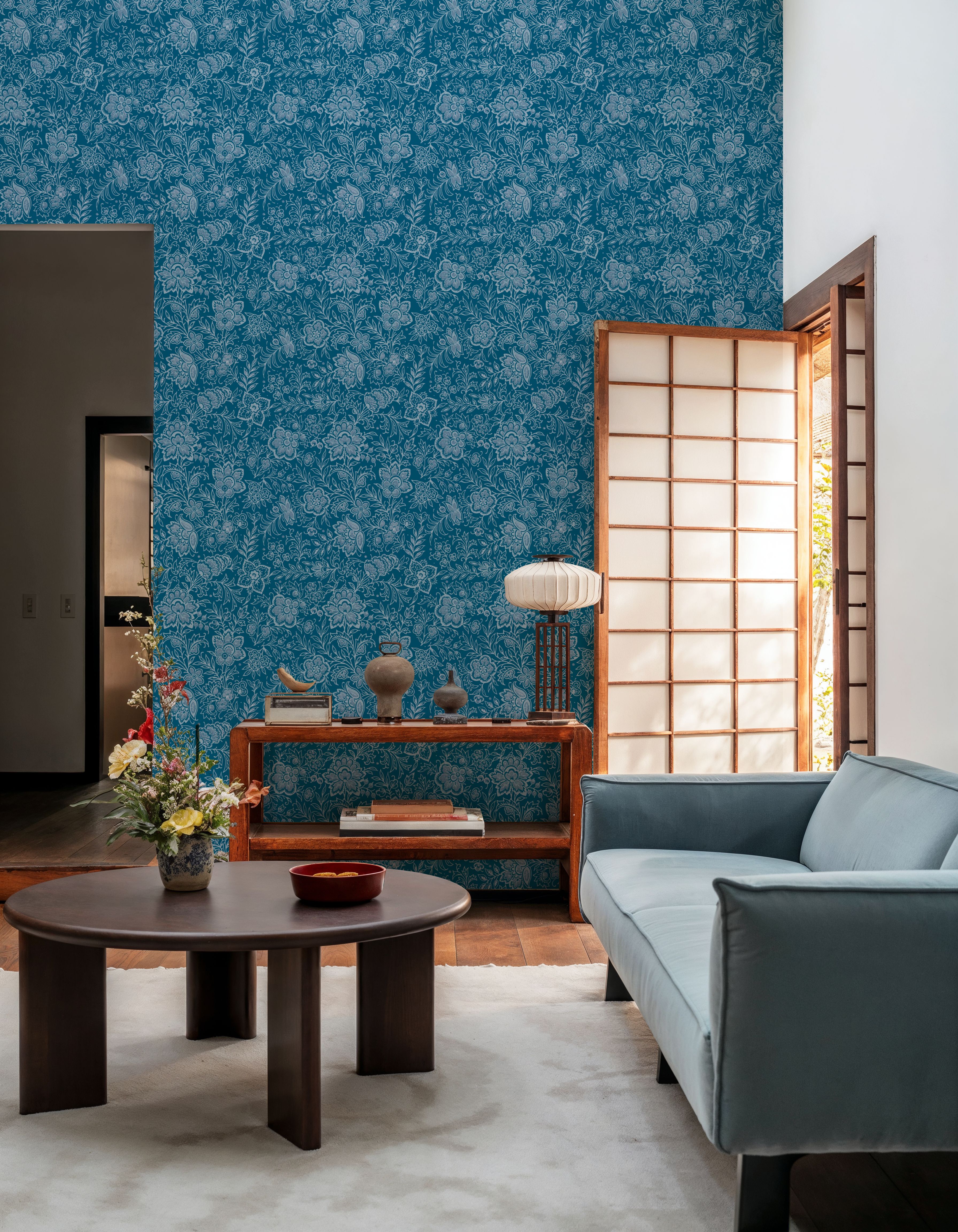 Kala Flowers White on Blue