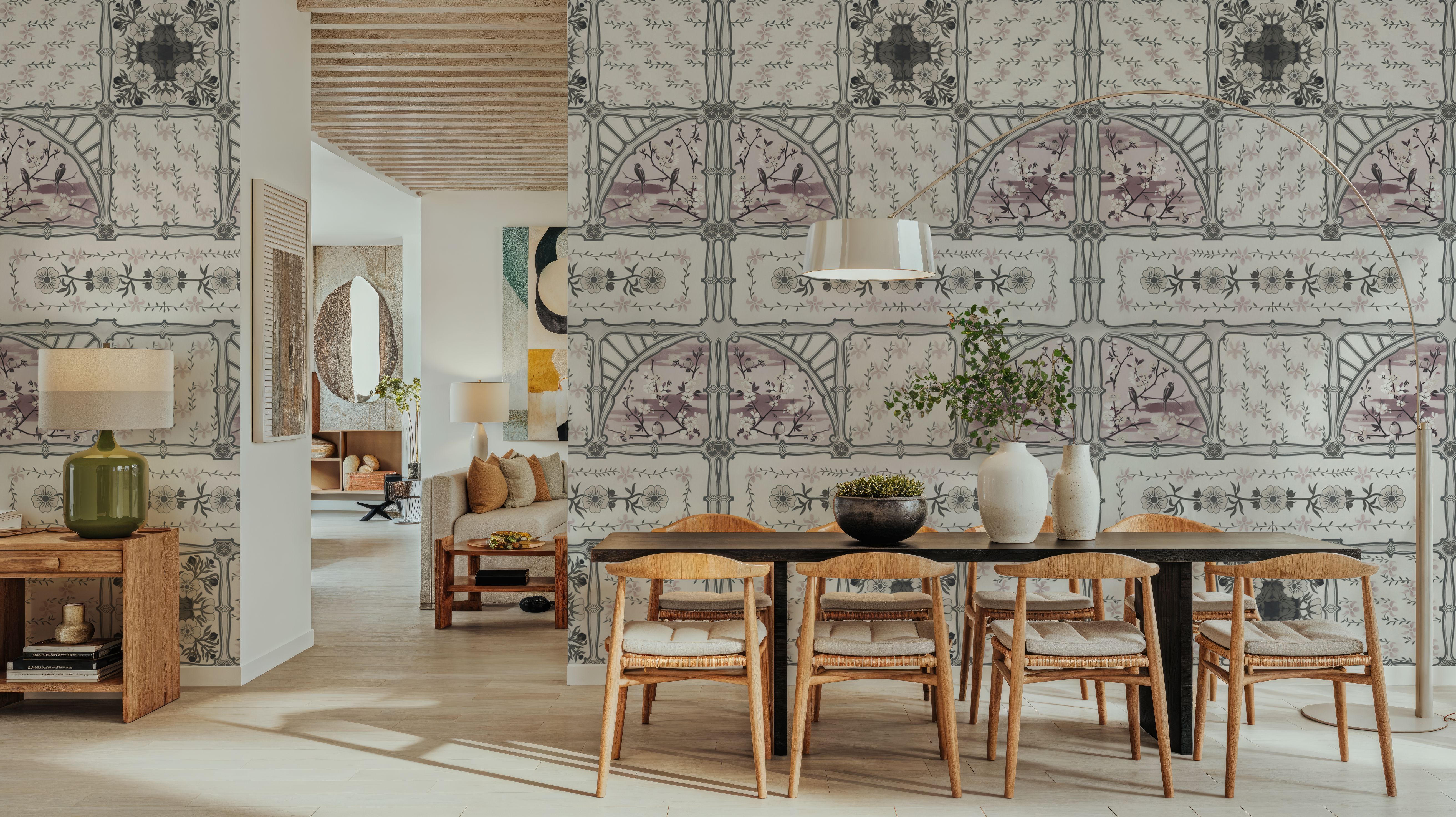 Sakura & Bird, Rose, Tapet