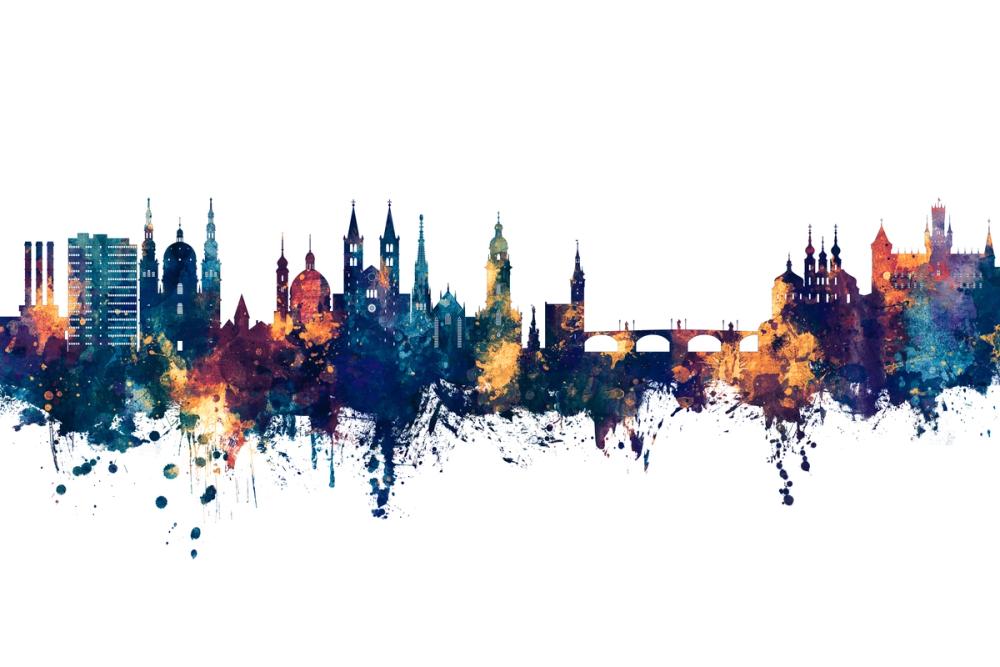 Würzburg Germany Skyline Blue & Bronze