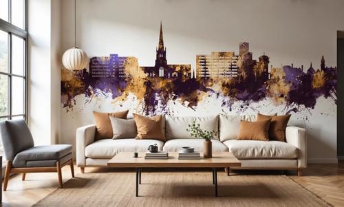 Solihull England Skyline Purple & Gold