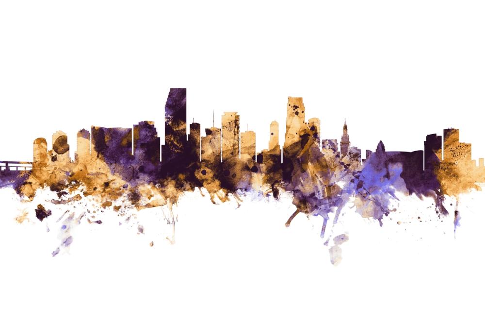 Miami Florida Skyline Purple & Gold