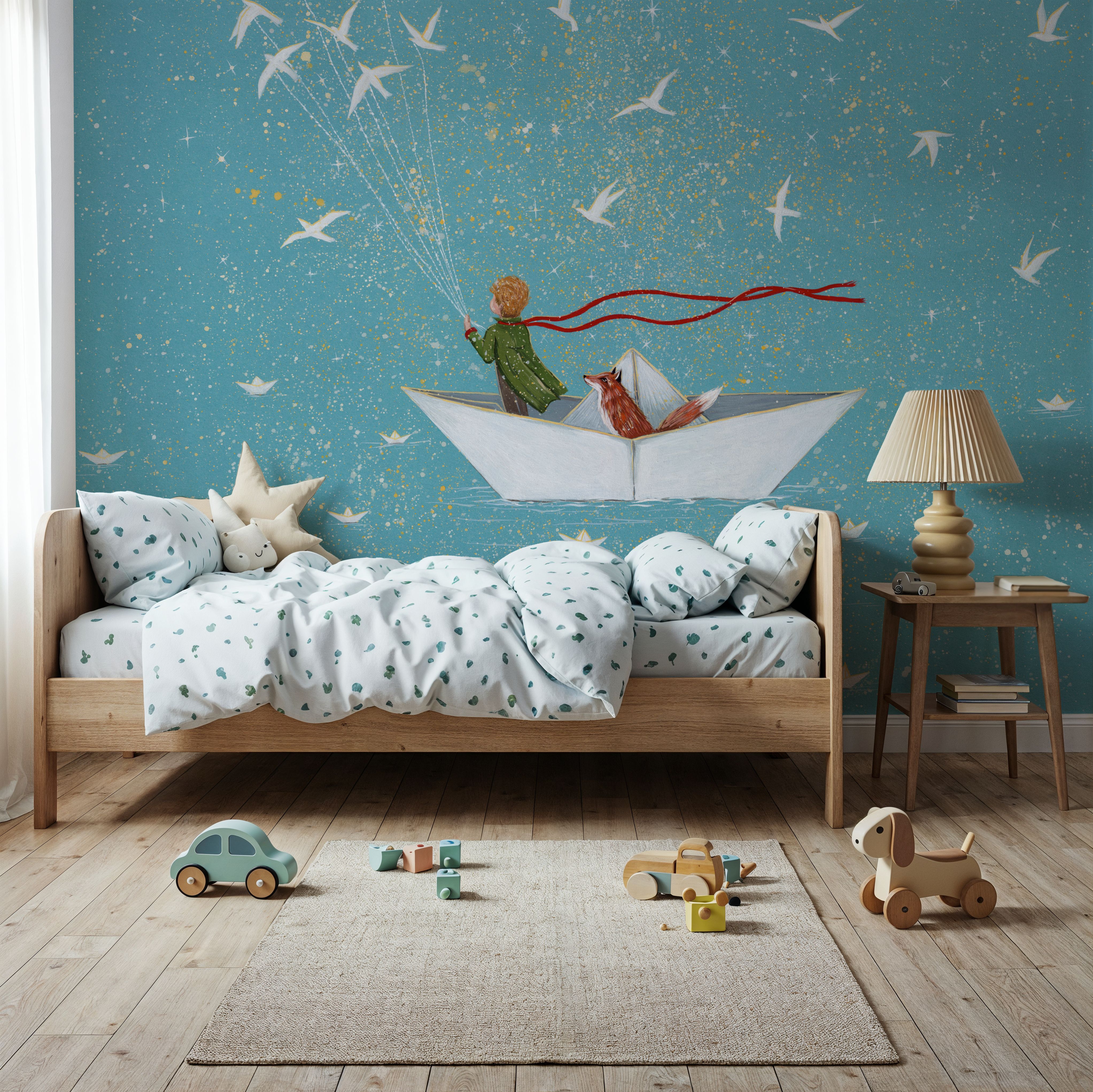 Wall Mural - The Prince - Birds Animals mural wallpaper - Blue - Kids' Room - Wallism US - Premium, Textured or Peel & Stick