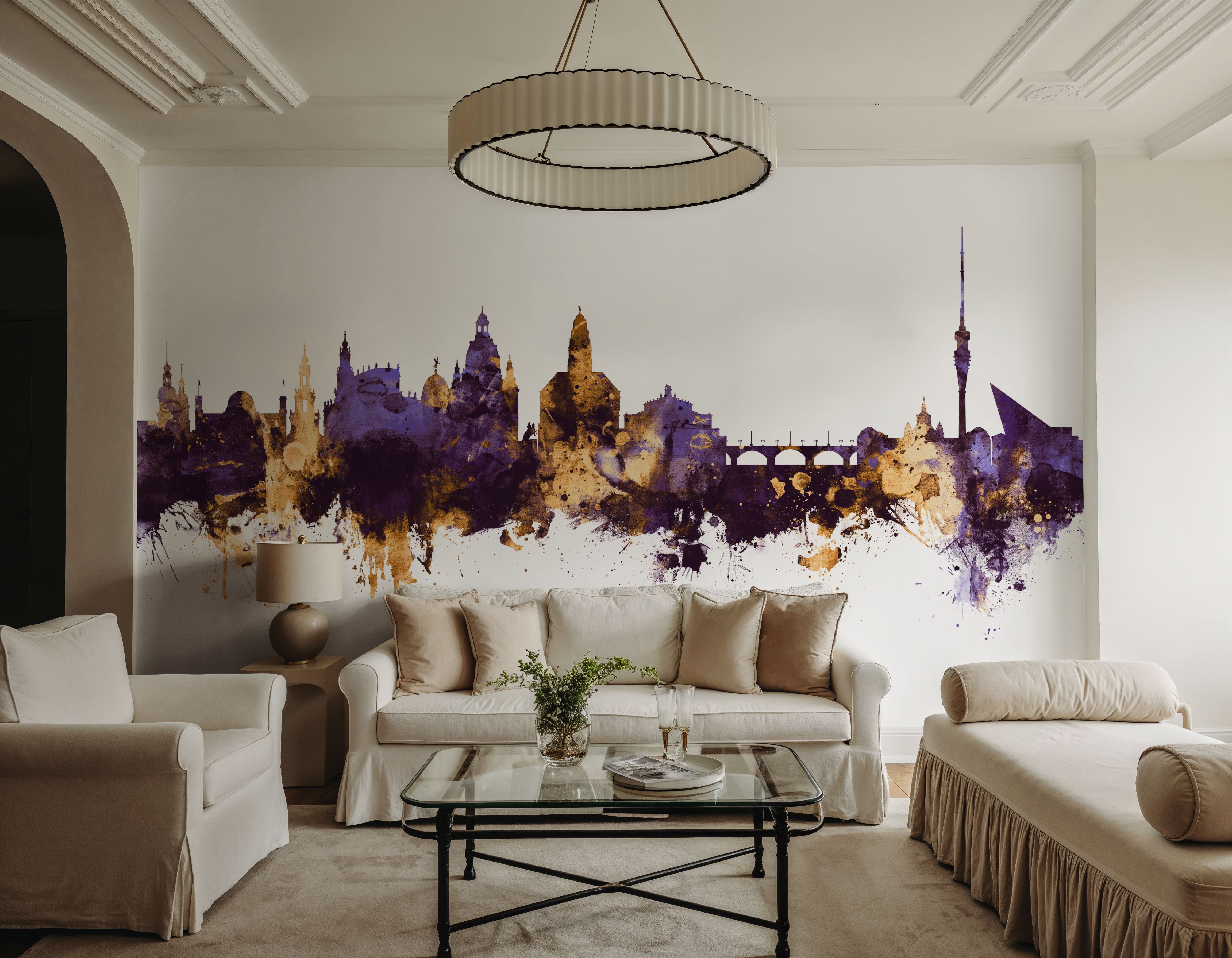 Dresden Germany Skyline Purple & Gold