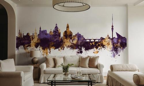 Dresden Germany Skyline Purple & Gold