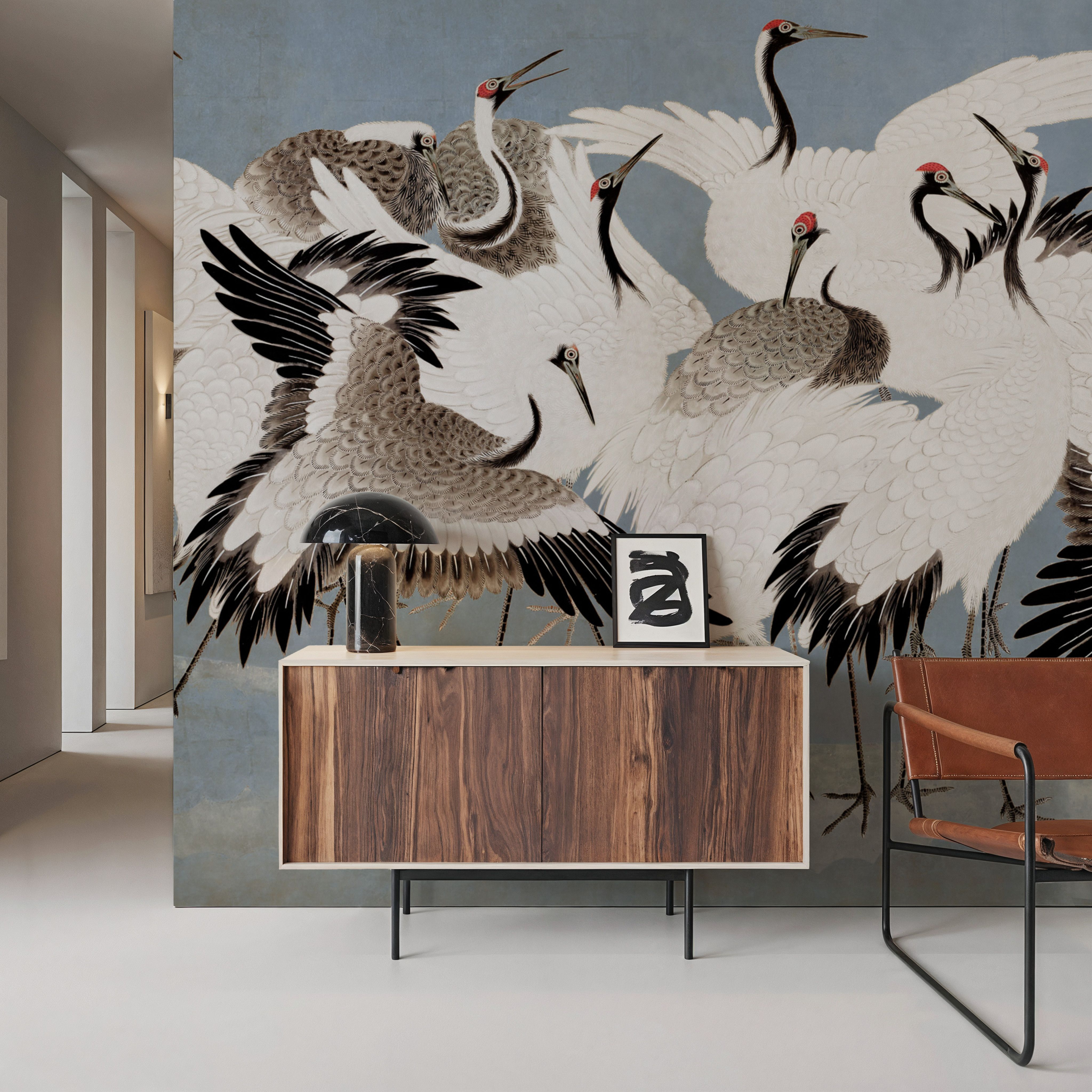 Japanese Flock of Cranes, Misty Sky