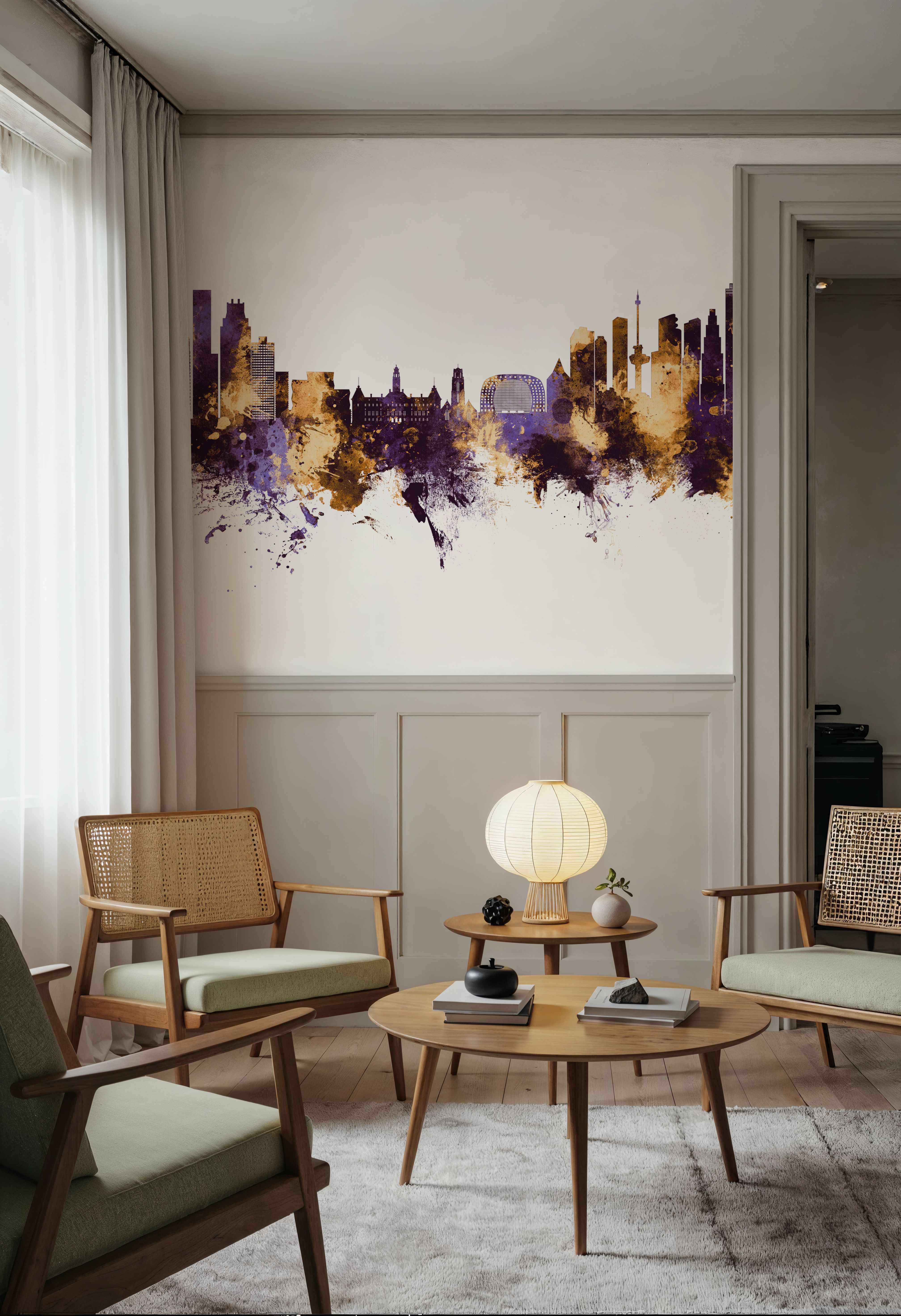Rotterdam The Netherands Skyline Purple & Gold