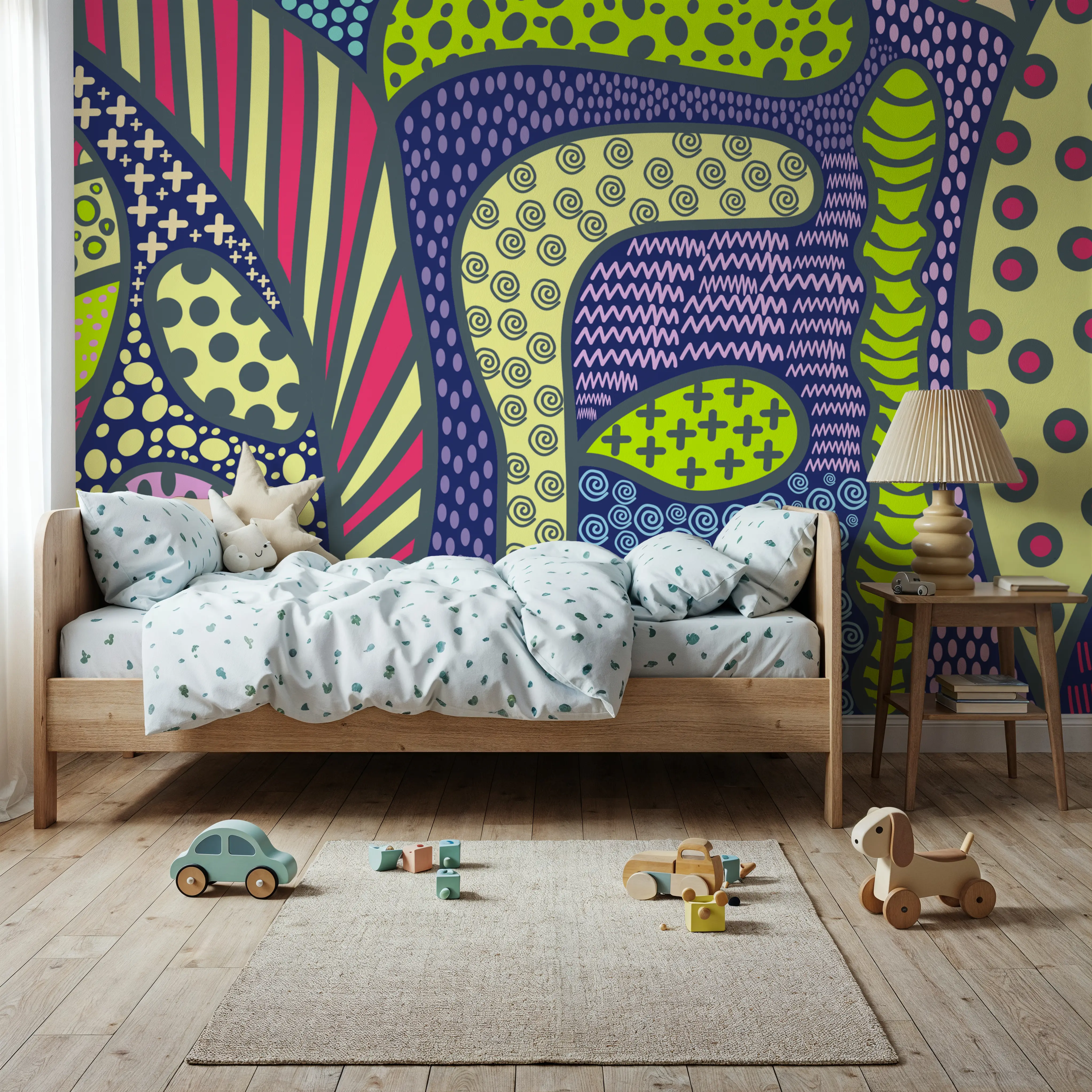 Papier Peint Panoramique - Trippy Forest - Abstrait Graphiques - Chambre - Wallism Belgique - Encollage au mur ou Autocollant